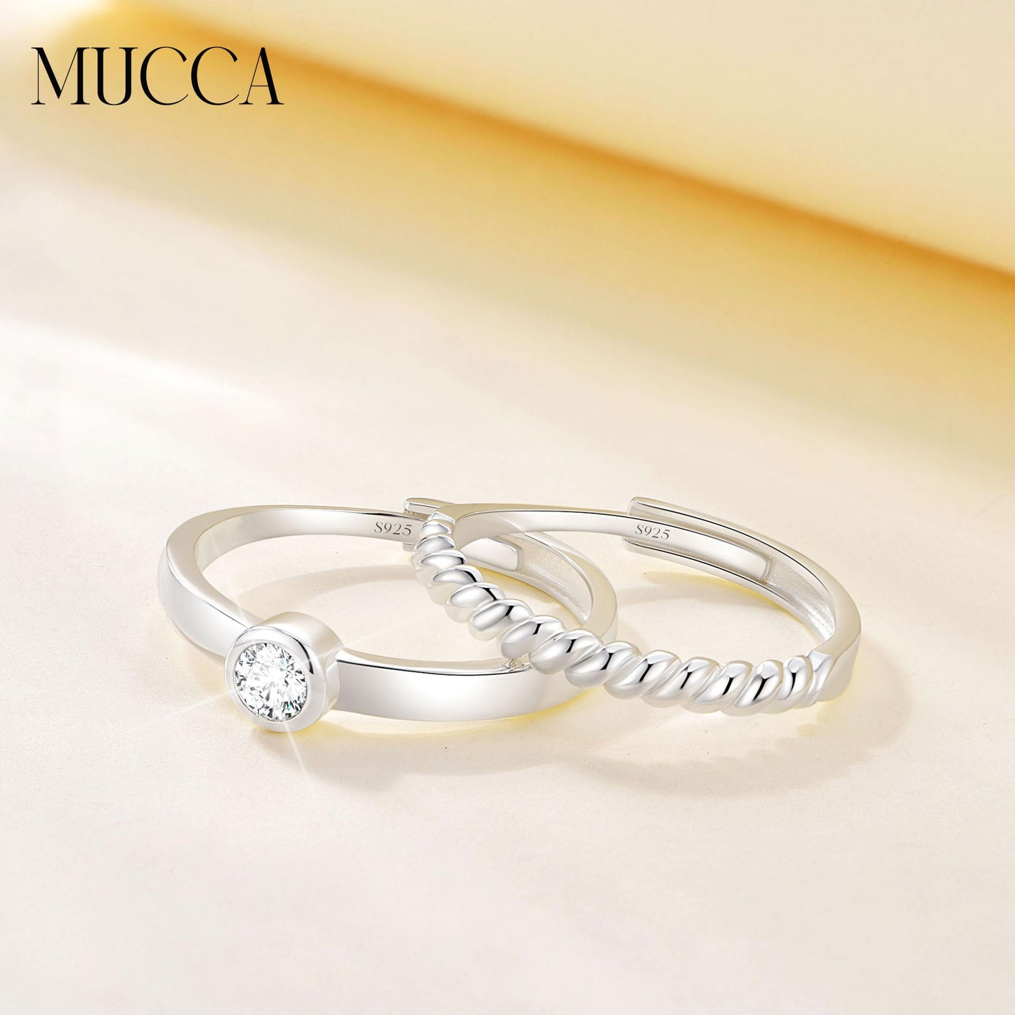 MUCCA 3-Piece 925 Sterling Silver Rings for Women