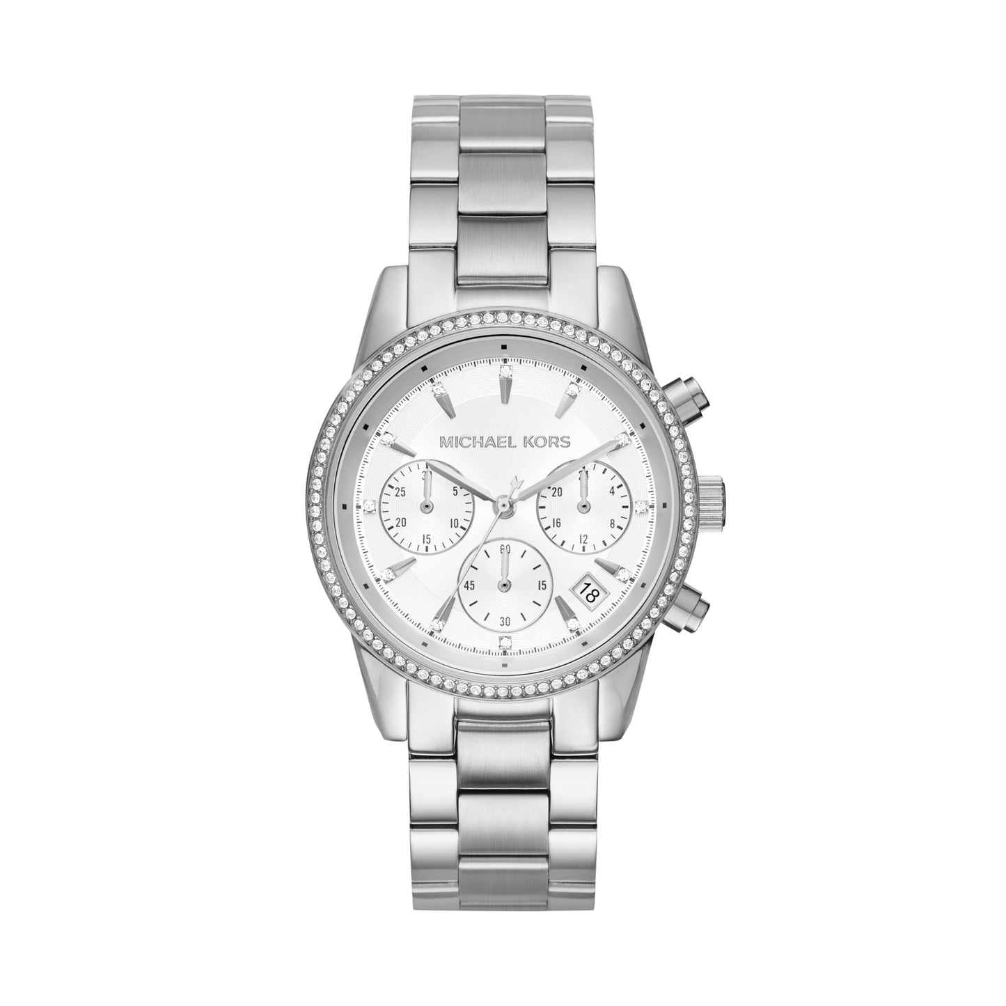 Michael Kors ladies' watch Ritz, 37 mm case size, quartz chronograph movement, stainless steel bracelet