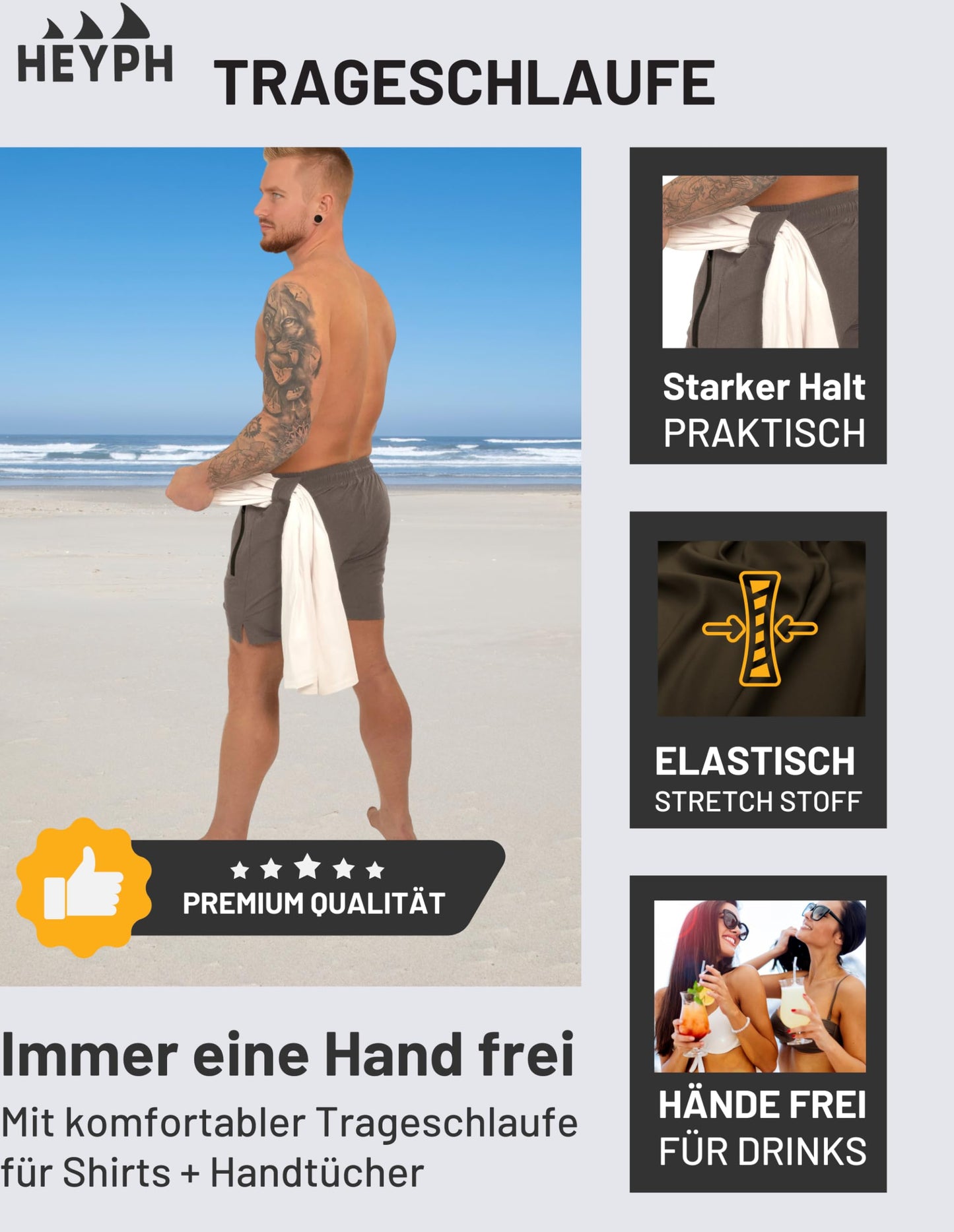 Men’s Designer Swim Shorts – Short Length with Zipper Pockets