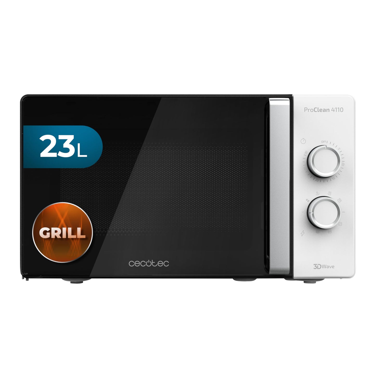 Cecotec Mikrowelle Pro Clean 5110 Inox. 700 W, Grill 800 W, 20 L, Ready 2 Clean, Beschichtung 3D Wave Frontspiegel, 8 Programme,60 Min Timer, LED, Edelstahl In Silber Schwarz
