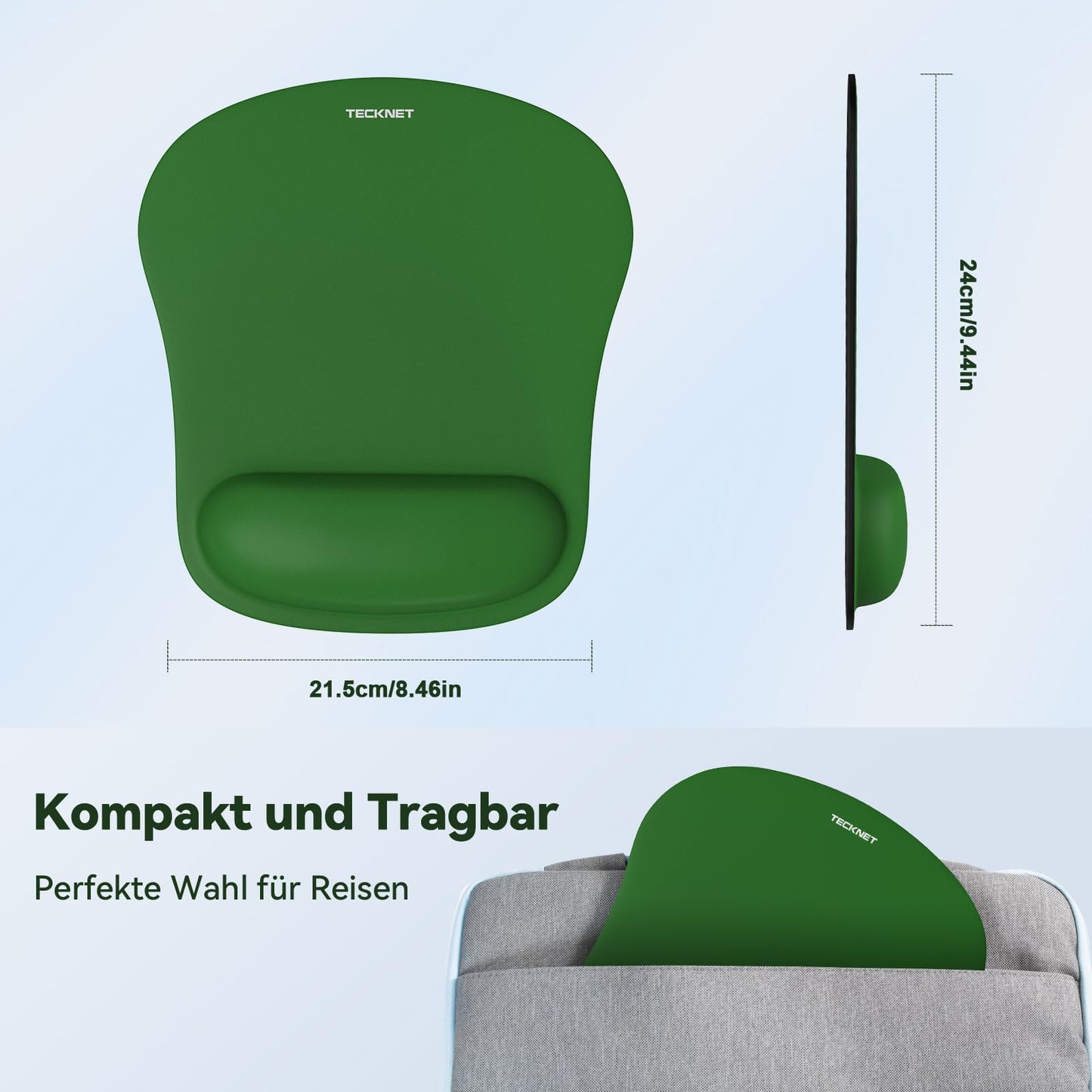 TECKNET Mauspad mit Gelkissen, Memory Foam Mousepad Ergonomisches Wasserdicht Komfort Mausmatte mit Handgelenkpolster Handauflage für Alle Maus Offfice Heim Computer Laptop