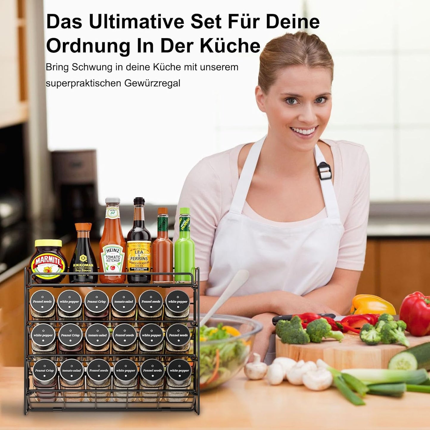 Priksia Gewürzregal Stehend & Wand - Gewürz Organizer - Gewürzregale Spice Rack Organizer für Küchen, Schrank, Speisekammer, Arbeitsplatte