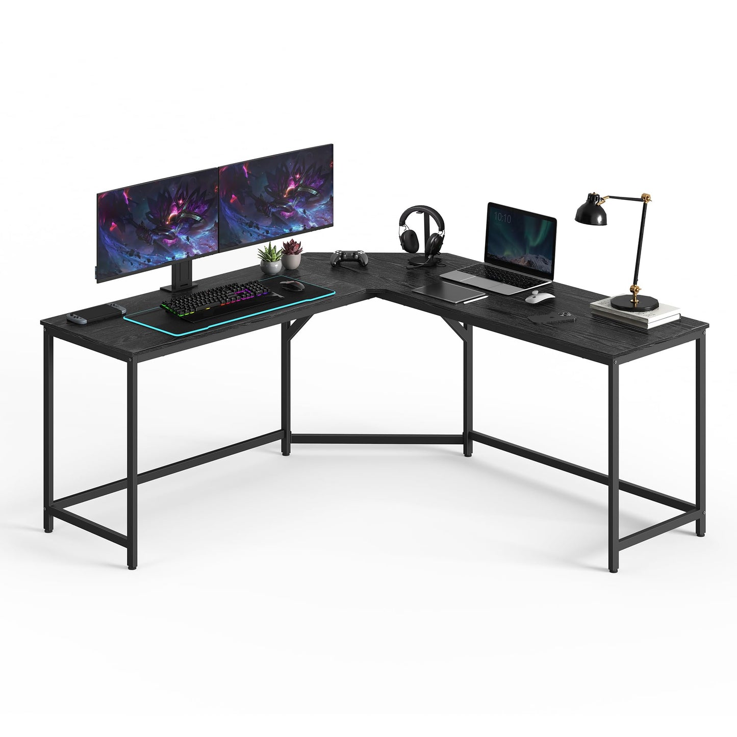 VASAGLE L-Shaped Desk Gaming Table 149 x 149 x 76 cm Corner Desk for Study Home Office Space Saving Easy Assembly Ebony Black Ink Black LWD073B56