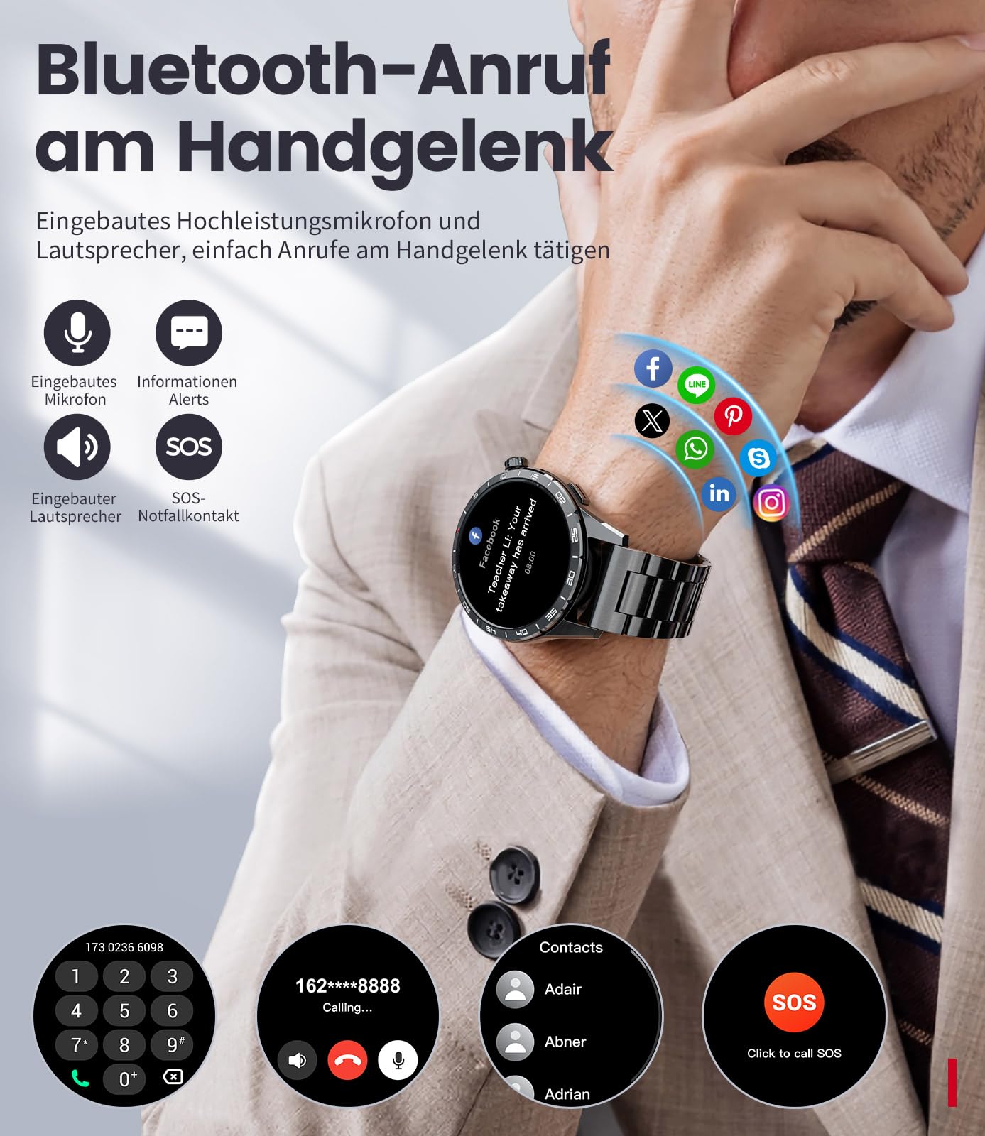 LIGE Smartwatch Herren mit 400mAh Lange Akkulaufzeit für Android iOS,1.43'' Amoled Display,110+ Sportmodi,Bluetooth-Anrufe,IP68 Wasserdicht Fitnessuhr mit Herzfrequenz, SpO2, Schlafmonitor,3 Armbänder