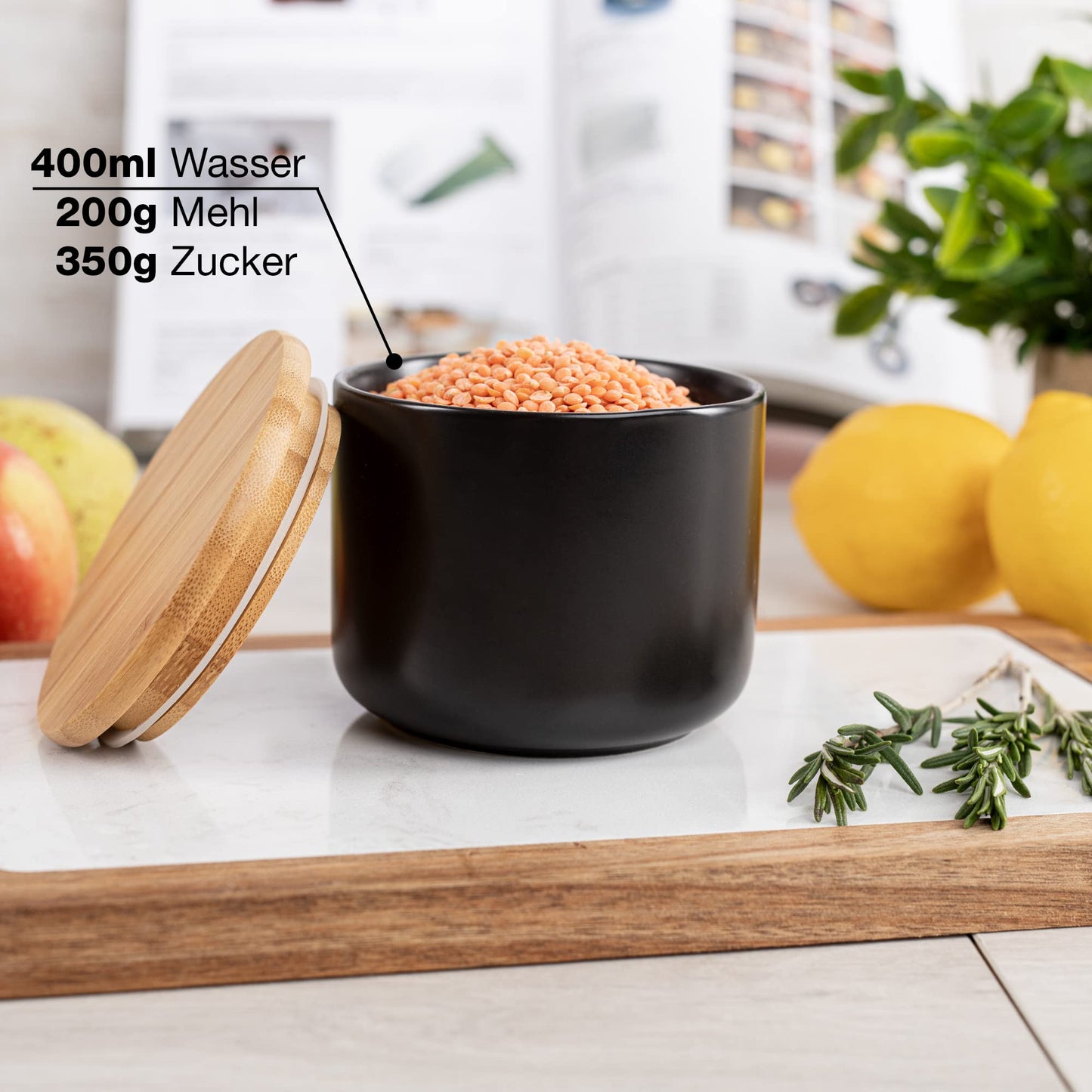 Moritz & Moritz 3x Vorratsdosen Schwarz 400ml, 600ml & 900 ml - Beschreibbar – 3x Keksdosen Keramik mit Deckel aus Bambus – Keramik Aufbewahrungsdose