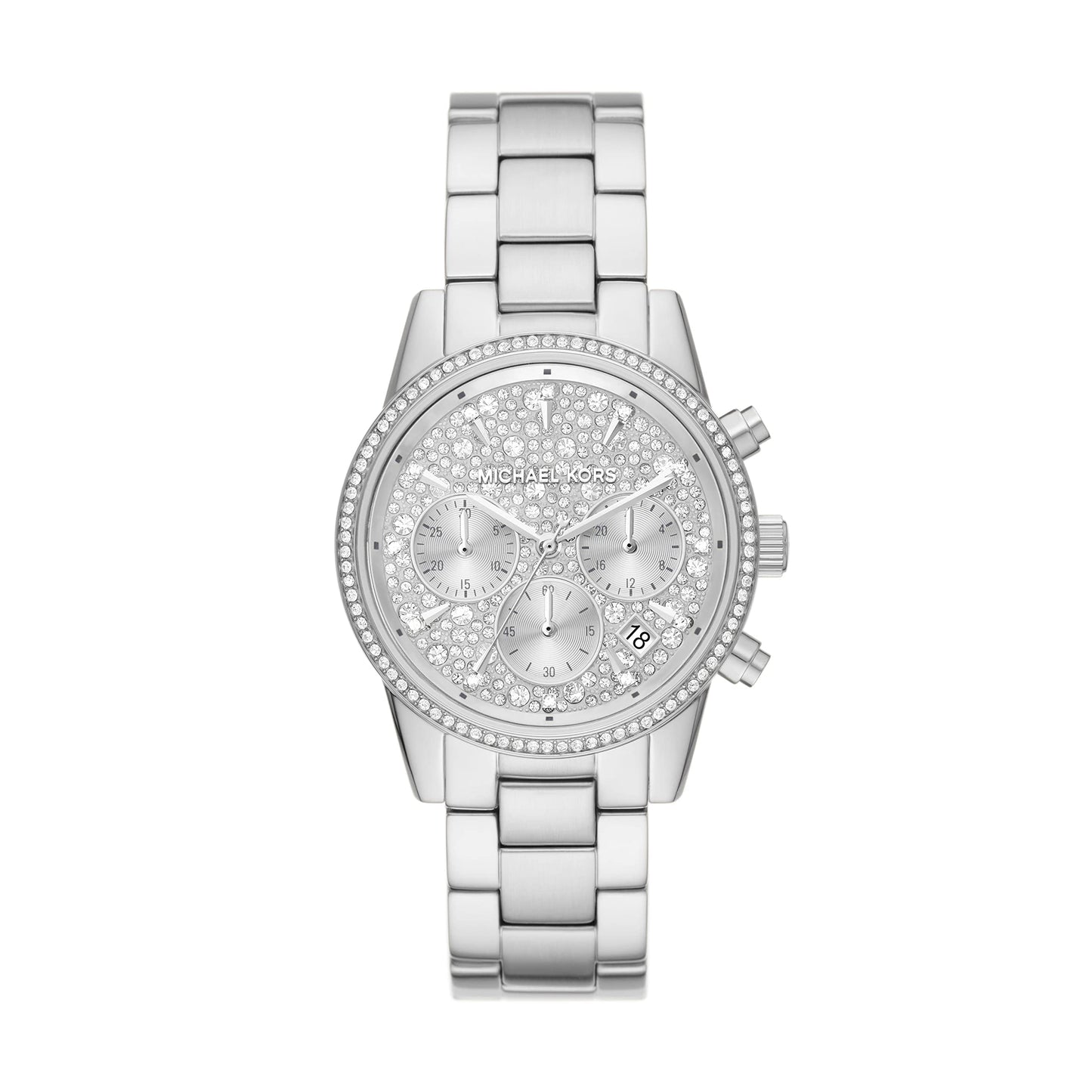 Michael Kors ladies' watch Ritz, 37 mm case size, quartz chronograph movement, stainless steel bracelet