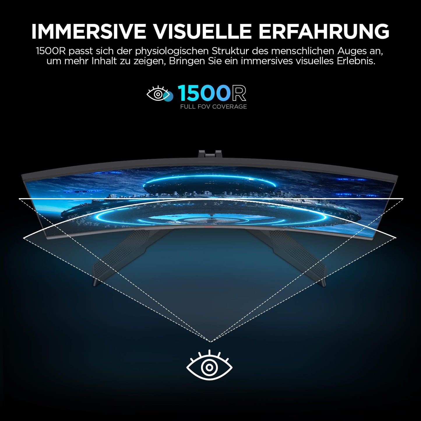 KOORUI 24 Zoll Curved Gaming Monitor, FHD 1080p, 1ms Reaktionszeit,180Hz Bildwiederholraten, HDMI 2.0/DP 1.2, 250cd/m² Helligkeit