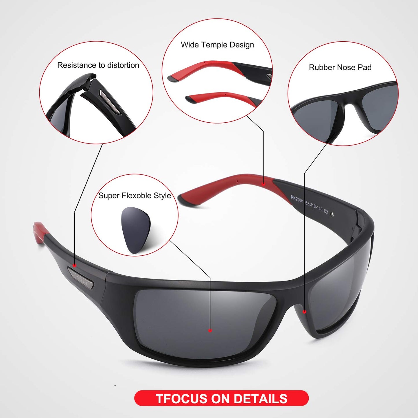 PUKCLAR Sonnenbrille Herren Polarisierte Sportbrille Radsportbrillen Fahrerbrille UV400 Schutz Cat 3 TR90