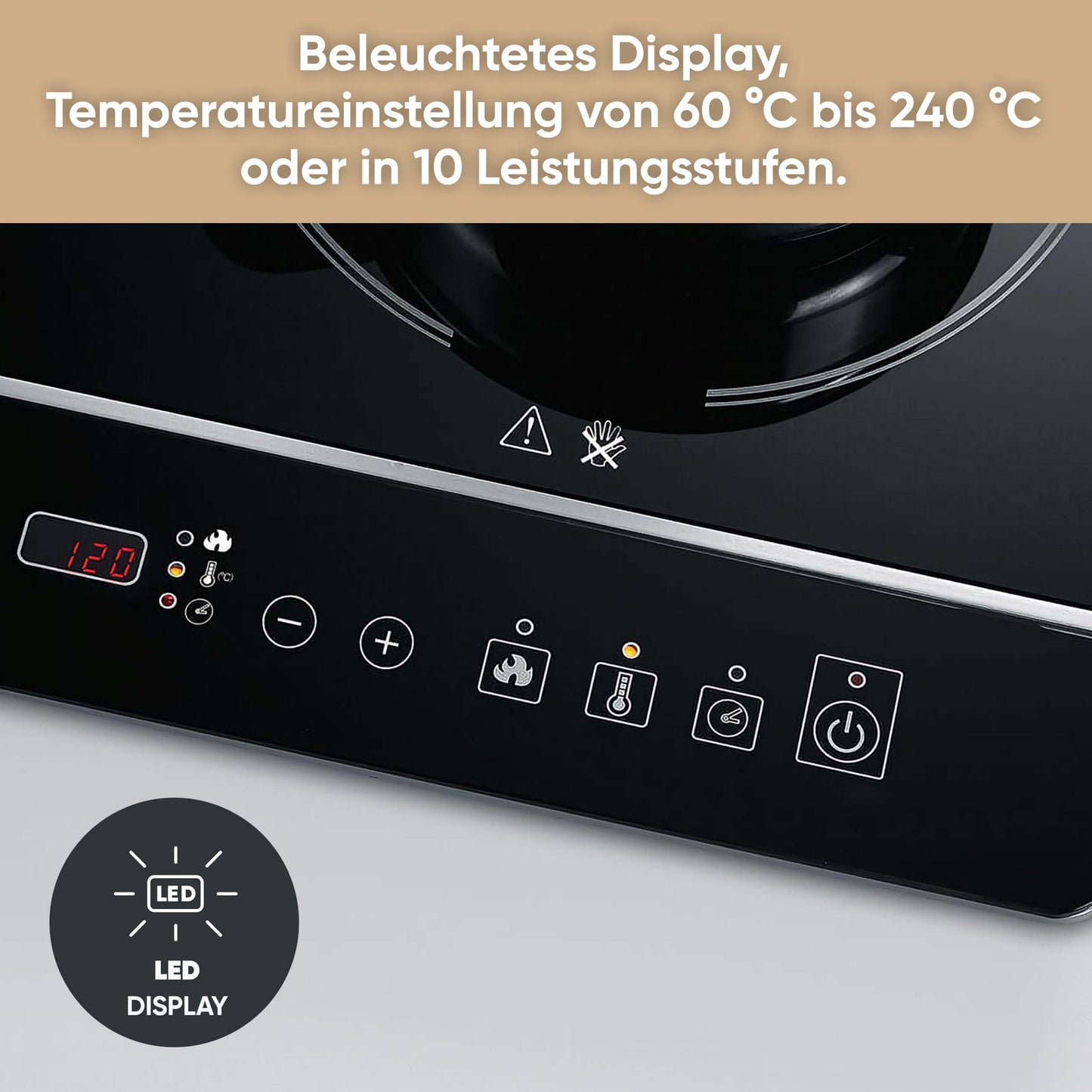 SEVERIN Kochplatte Induktion, für Küche, Büro oder Camping, hochwertige Herdplatte mit stufenloser Temperatureinstellung, Campingkocher mit Glaskeramik-Kochfeld, schwarz, 2.000 W, KP 1071