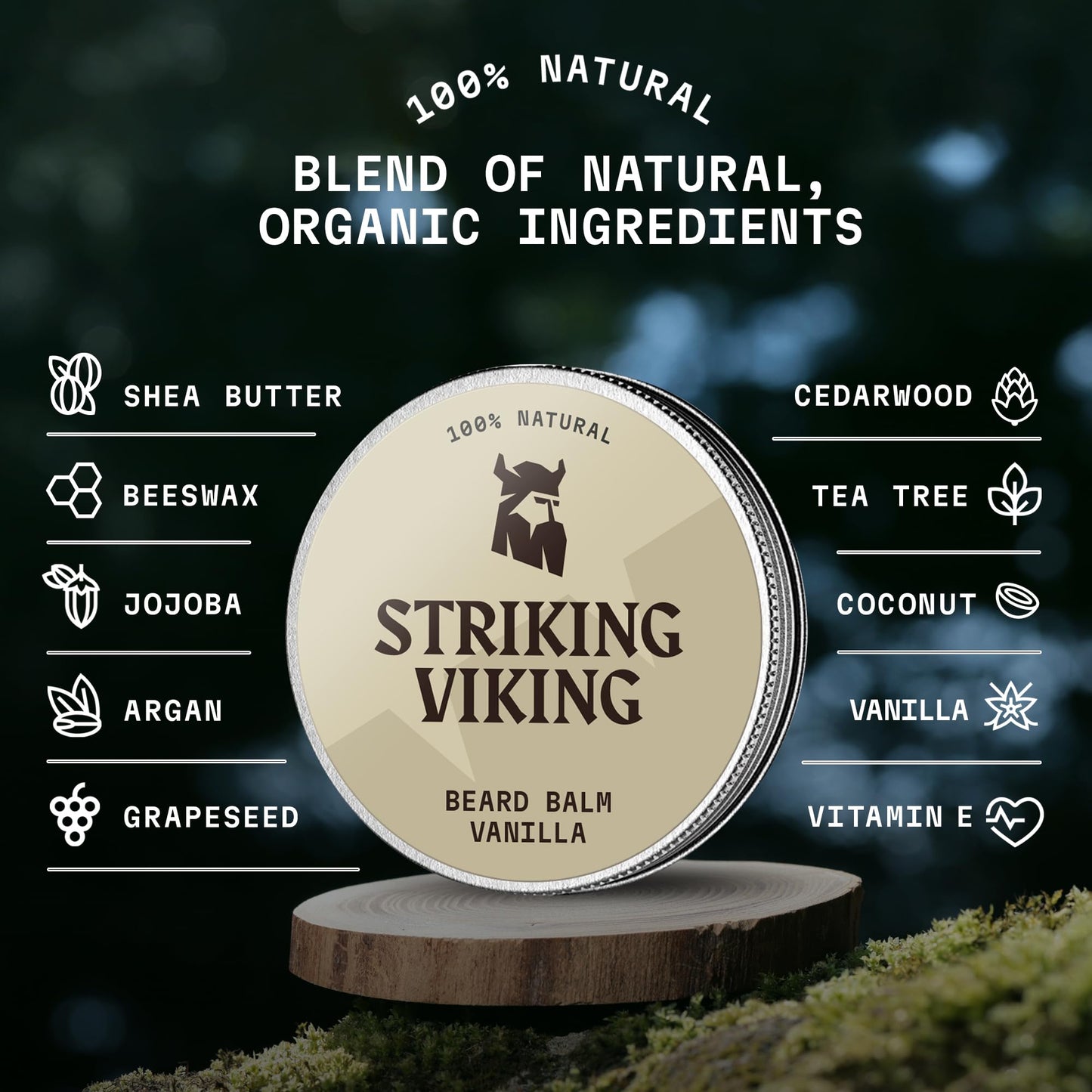 Striking Viking parfümfreier Bartbalsam Männer Vanille – Stylt, stärkt und macht Bärte, Schnurrbärte weich – Bartpflege mit Sheabutter, Teebaum, Argan & Jojobaöl - Bartglättungscremes - Bart Balm