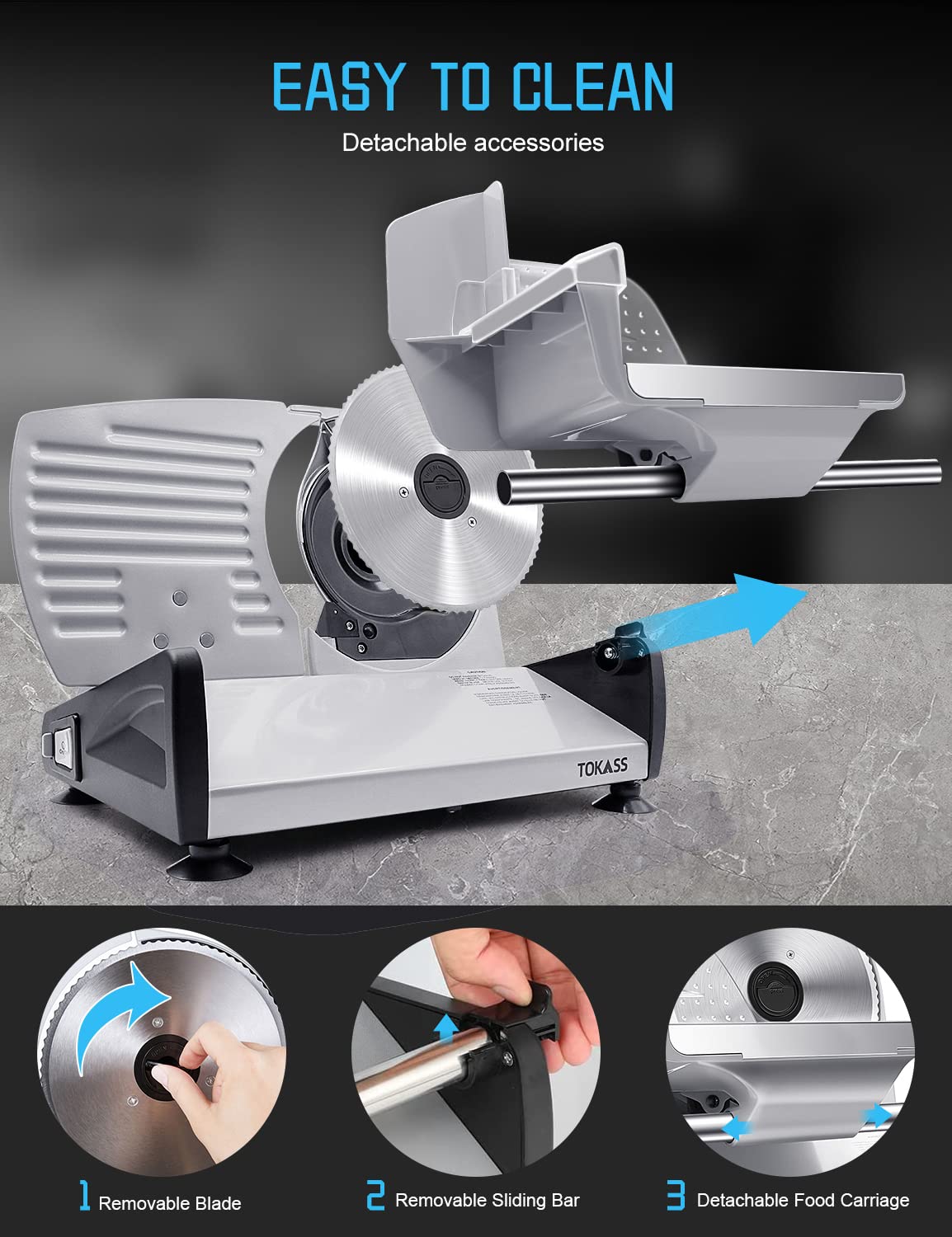 Elektrischer Allesschneider Edelstahl - Verstellbare Küchenmaschine 0 bis 15mm - 2 Klingen - Wurstschneidemaschine - Brotschneidemaschine, Schinkenschneider,Fleisch