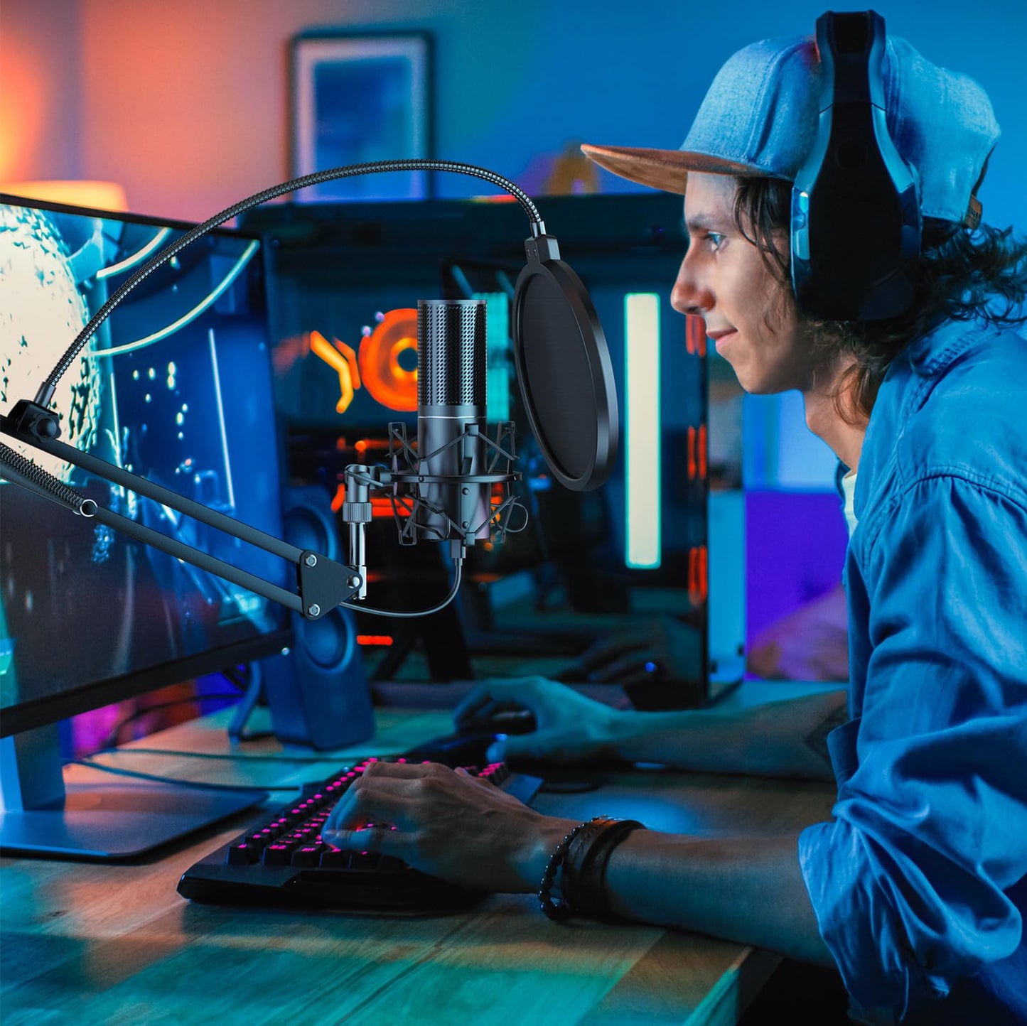 USB Gaming Mikrofon PC, TONOR Podcast Kondensator Microphone Kit Nierencharakteristik mit Arm Ständer Popschutz, Brodcasting Mic Studio Mikro, Mikrophon für Streaming Aufnahme YouTube Twitch PS4/5, Q9