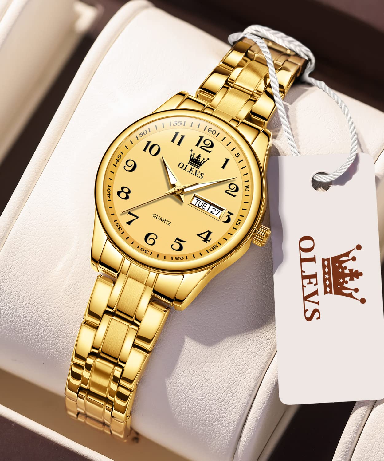 OLEVS Damenuhren Gold Silber Leicht zu Lesen Armbanduhren für Damen mit Kleines Gesicht Tag Datum Edelstahlband wasserdichte