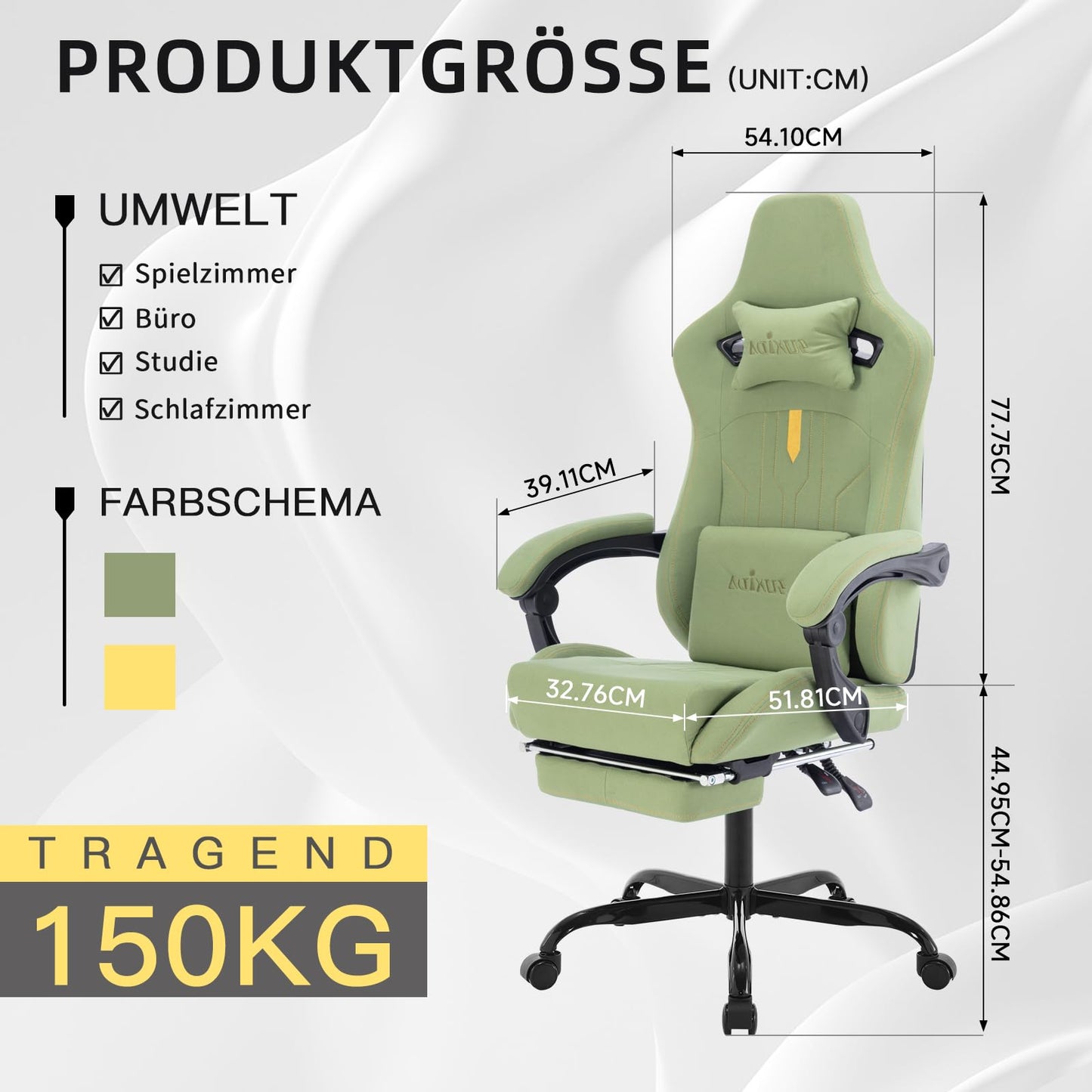 SUKIDA Gaming Stuhl Computerstuhl Ergonomischer Gaming Chair mit Fußstütze Bürostuhl Ergonomischer Computerstuhl mit Lendenwirbelstütze Schwarz