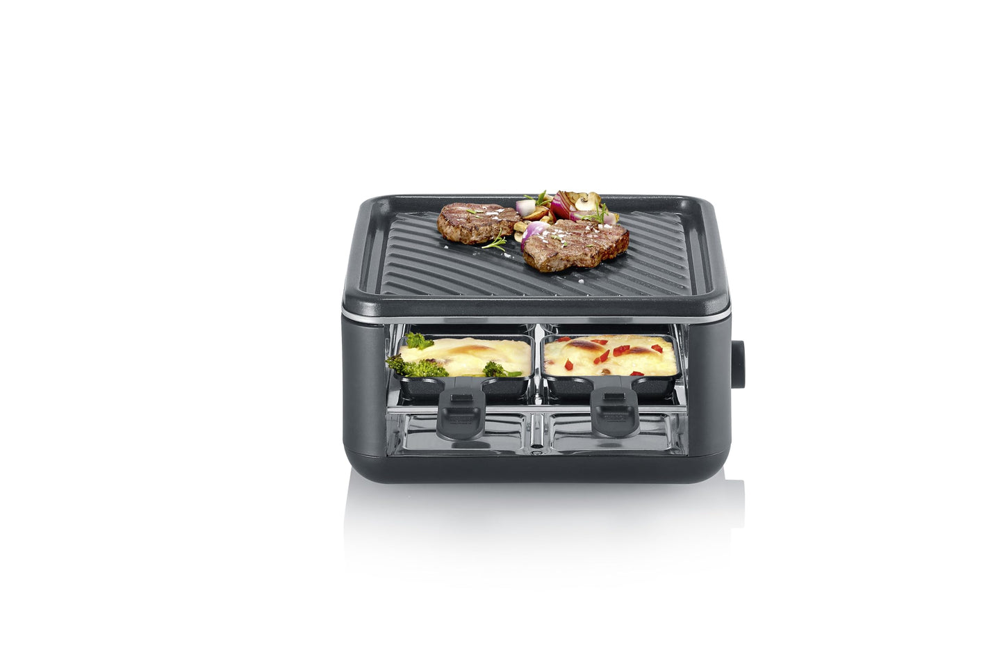 SEVERIN Mini Raclette-Grill für 4 Personen, platzsparend und kompakt, antihaftbeschichtet, 600 W, schwarz, RG 2370
