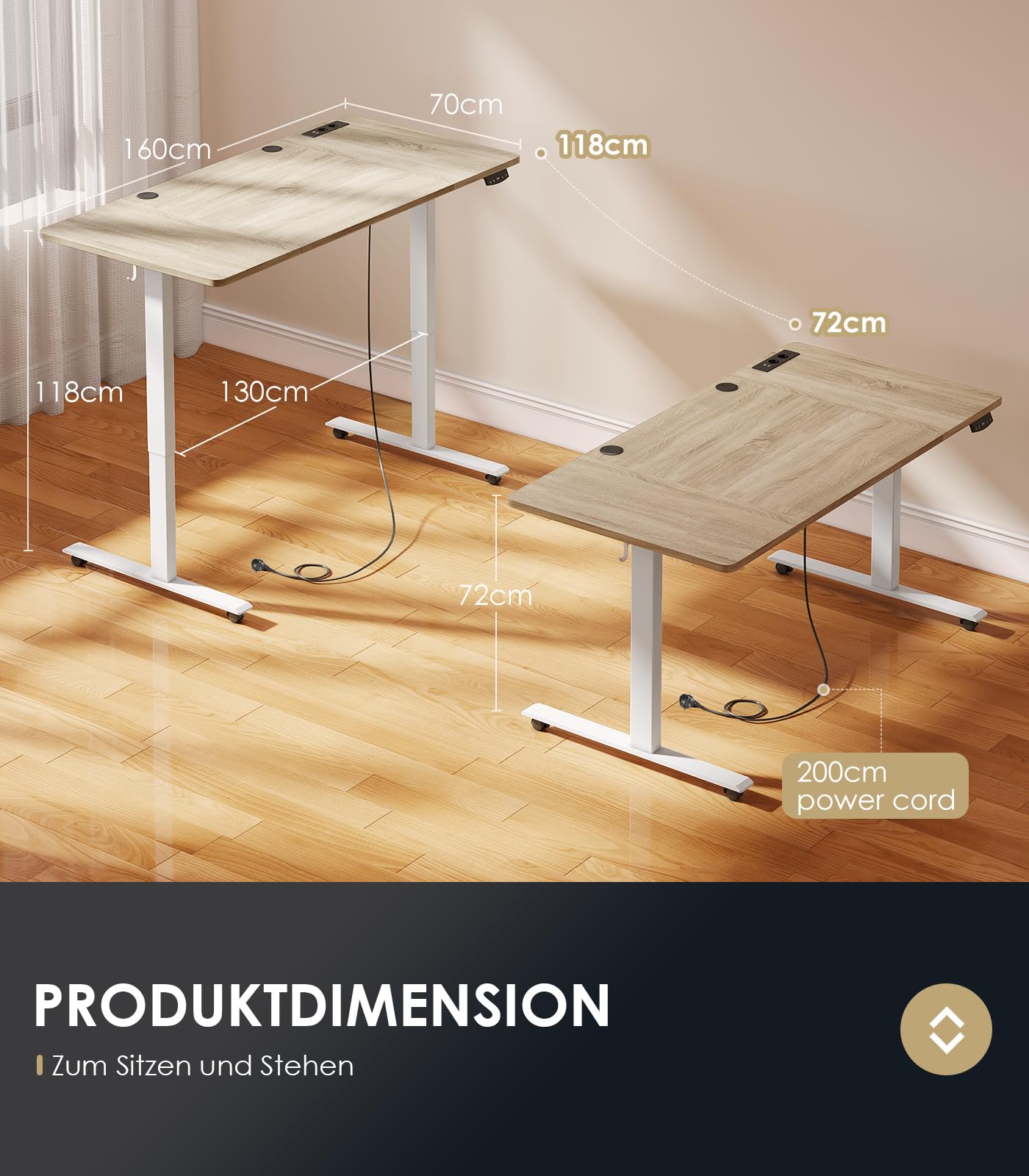 OffiGo Höhenverstellbarer Schreibtisch, 180cm, Elektrischer Schreibtisch mit USB, Schreibtisch Höhenverstellbar mit 2 Memory Funktion, Tisch Höhenverstellbar für Büro, Zuhause, Gaming, Schwarz