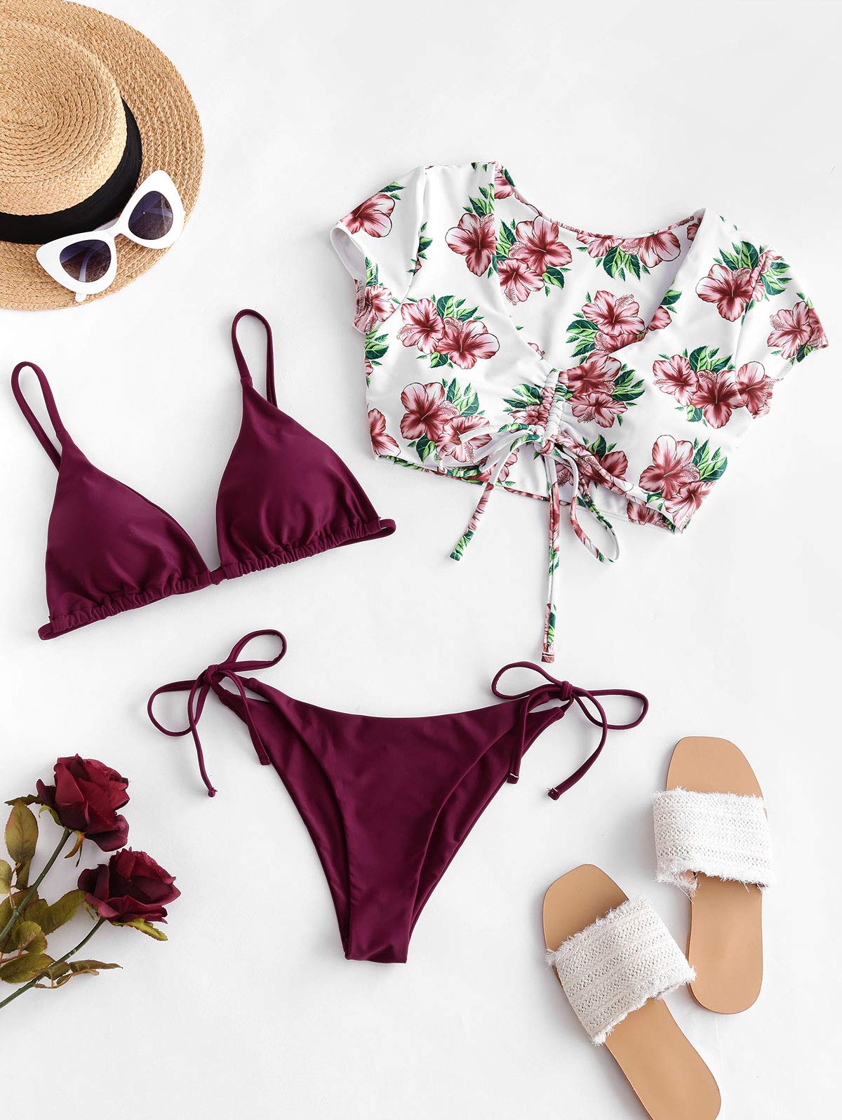 ZAFUL Padded Bikini Set Tie-Dye Triangle Top Low Waist Swim Shorts