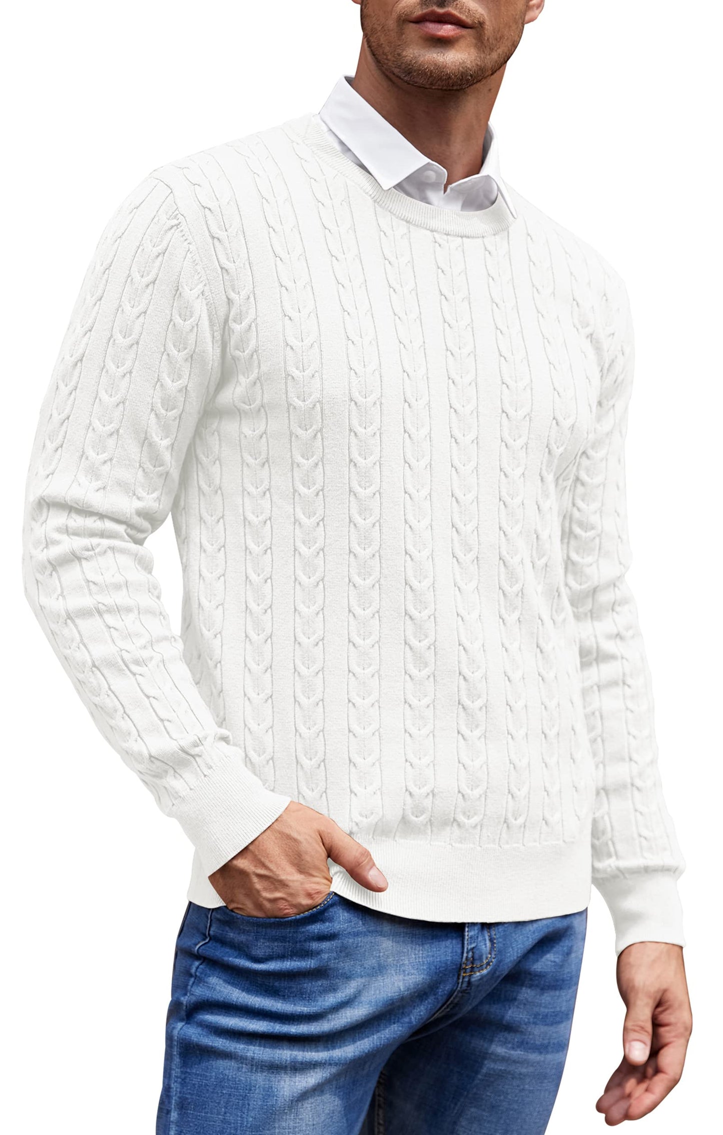 NITAGUT Men’s Cable Knit Sweater – Slim Fit Crewneck Pullover