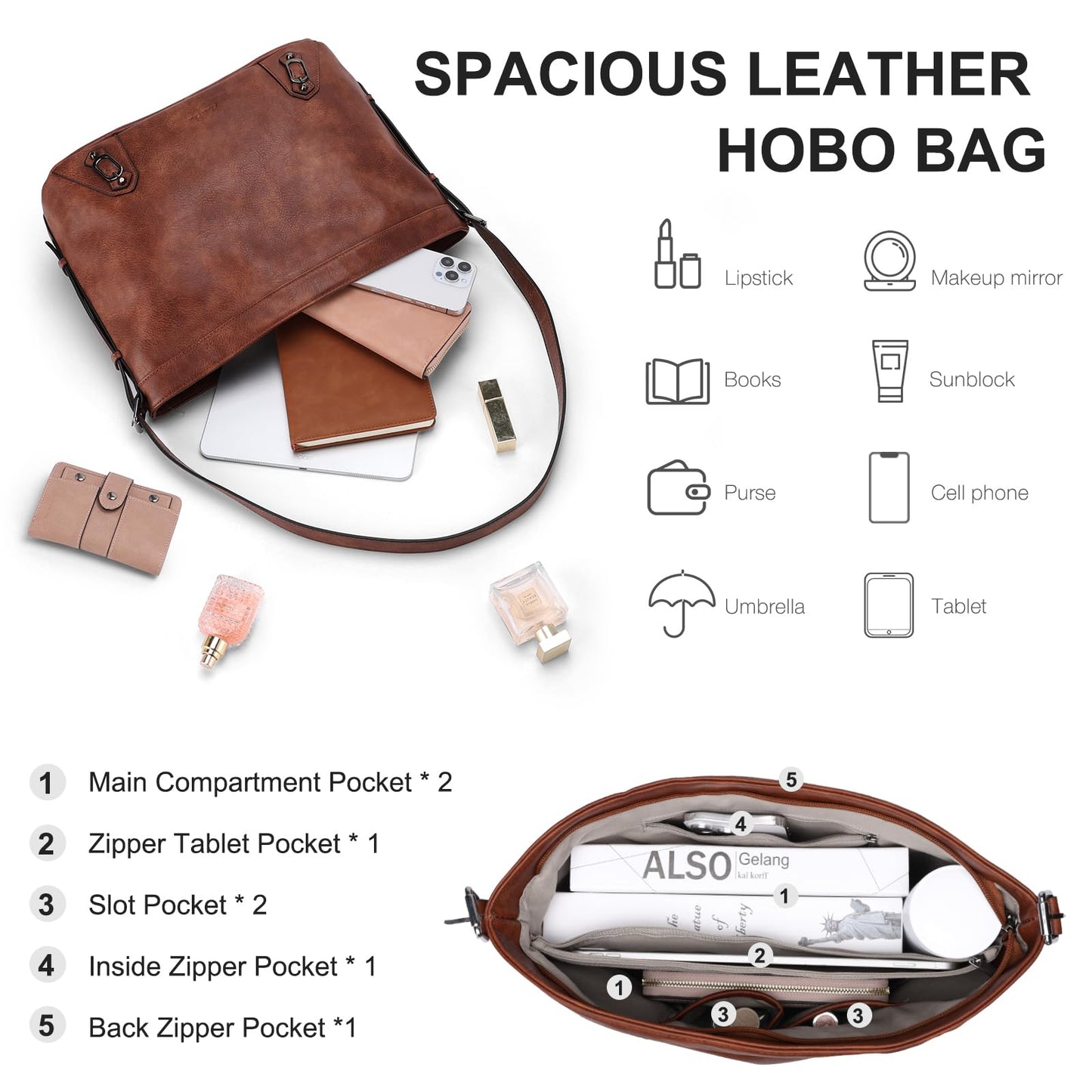 Chase Chic Women's Handbag – Leather Crossbody & Shopper Hobo Bag Set