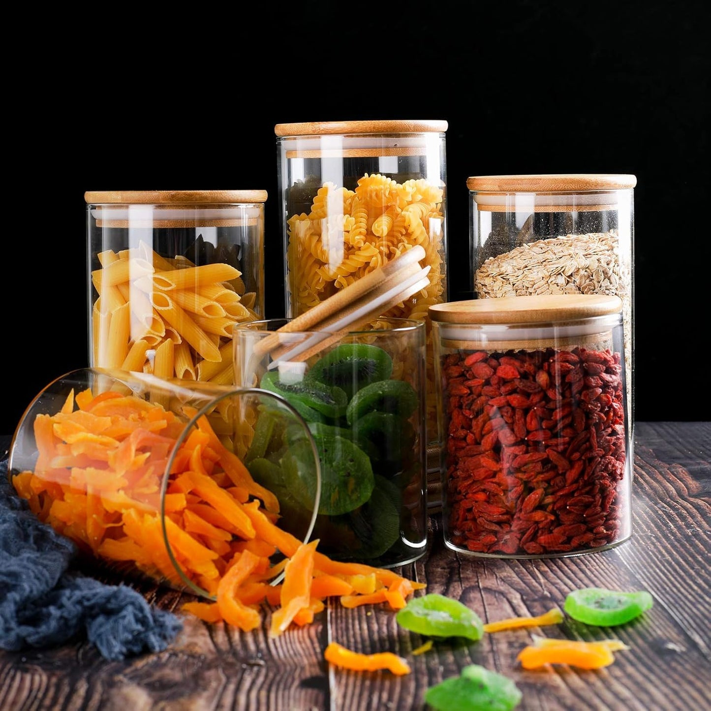 LIBWYS 12er Set Vorratsgläser mit Deckel Eckig Vorratsdose Glas - in 3 Größen: 720ml;1150 ml; 1580 ml - 12pcs Plus Edition