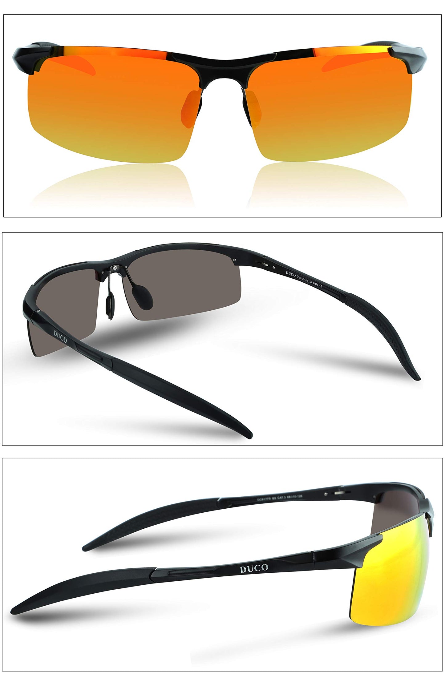 DUCO Herren Sportbrille Polarisierte Sonnenbrille Fahrerbrille Ultraleichte Al-Mg Metallrahmen UV400-Schutz Männer Sonnenbrillen 8177S