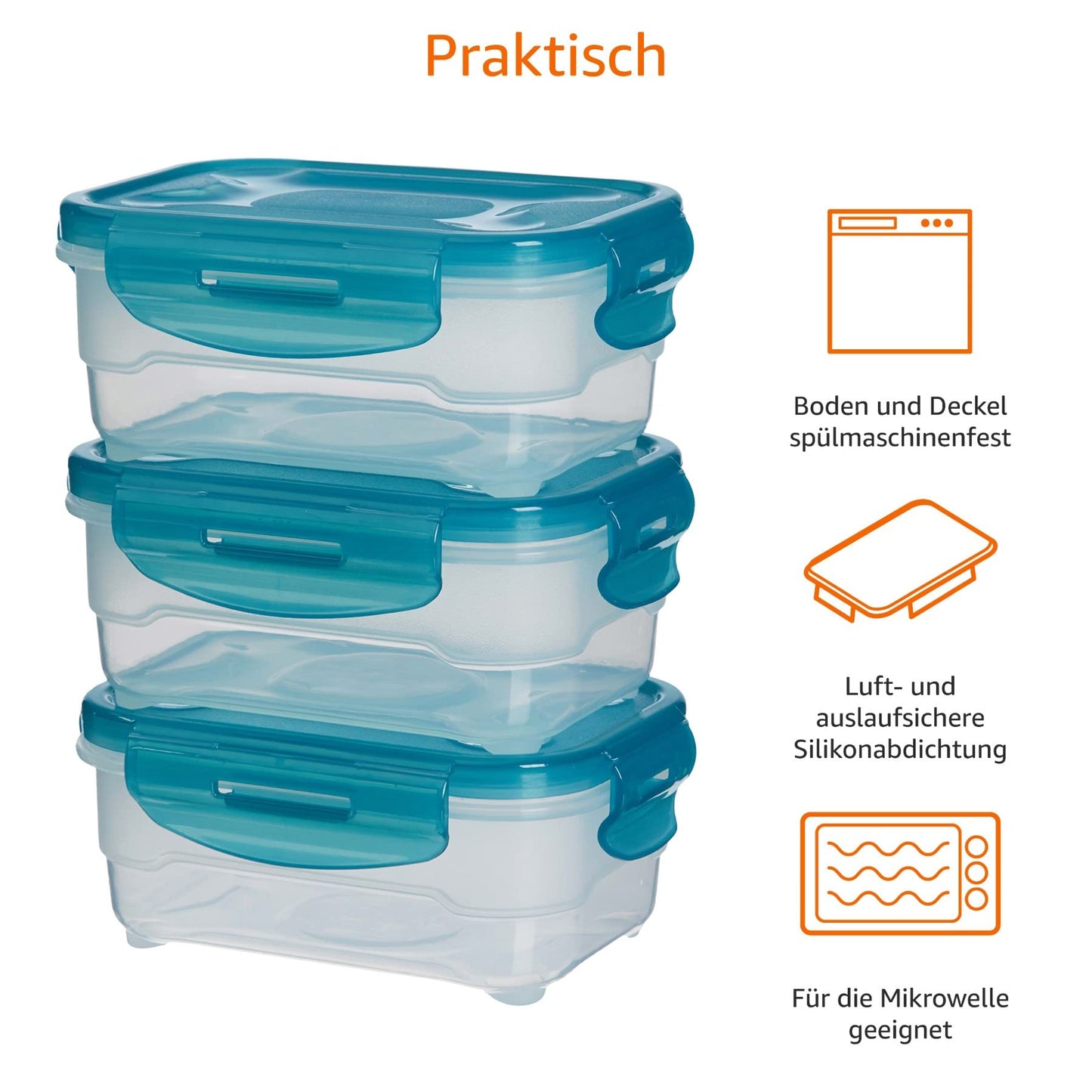Amazon Basics Gefrierbehälter im Set, mit Deckel, luftdicht, auslaufsicher, stapelbar, für Kühlschrank/Gefriertruhe, BPA-frei, Kunststoff, mikrowellen- und spülmaschinenfest, 6 Stück 1er-Pack, farblos