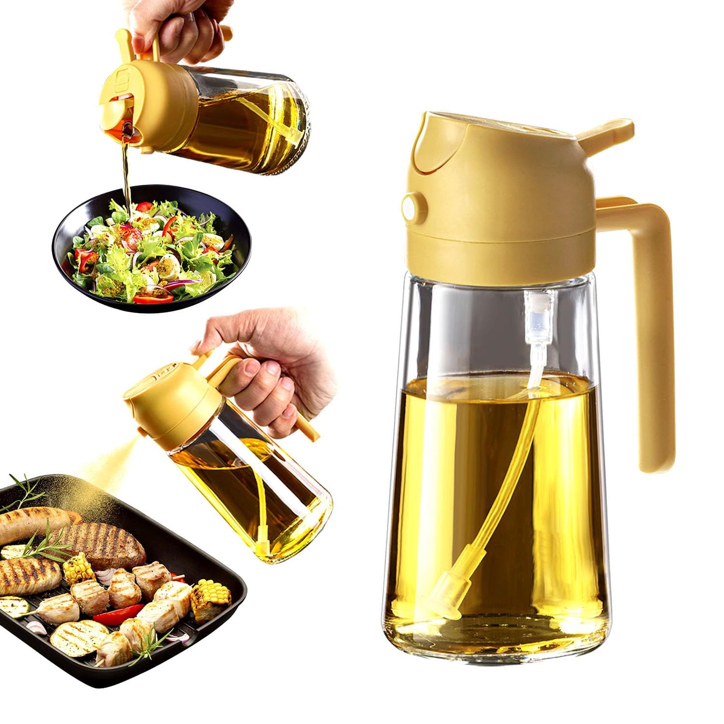 TrendPlain 16 oz Oil Sprayer for Cooking Oil - 470 ml Olive Oil Bottle - 2-in-1 Oil Dispenser and Oil Sprayer - Kitchen Gadgets for Cooking, Salad and Grill Black