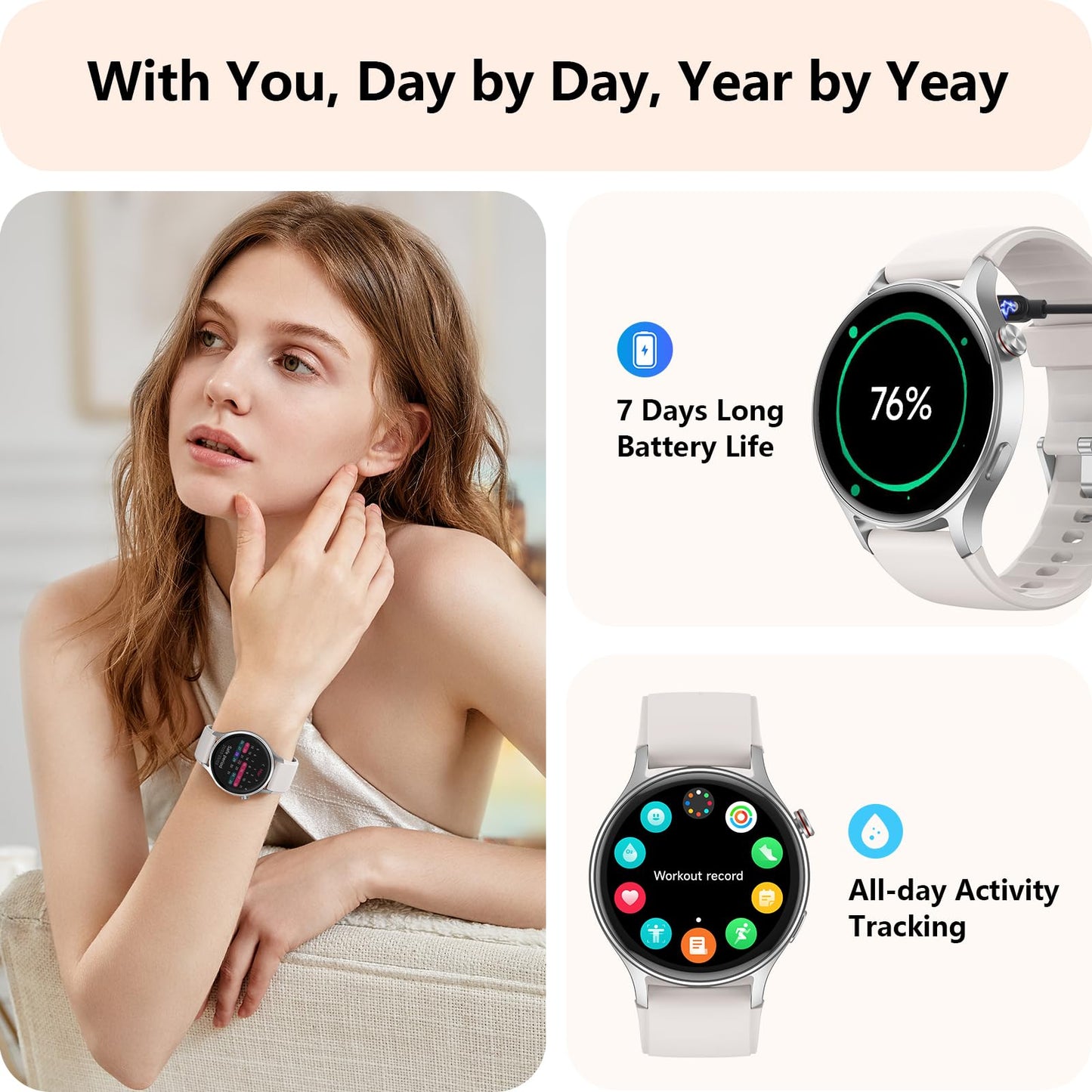 Smartwatch Herren Damen Rund mit Telefonfunktion,1.32" AMOLED Always-On-Display Uhr Herren,110+ Sportmodi Watch mit Pulsuhr Schlafmonitor,AI-Sprachassistent,IP68 wasserdicht Fitnessuhr für iOS Android