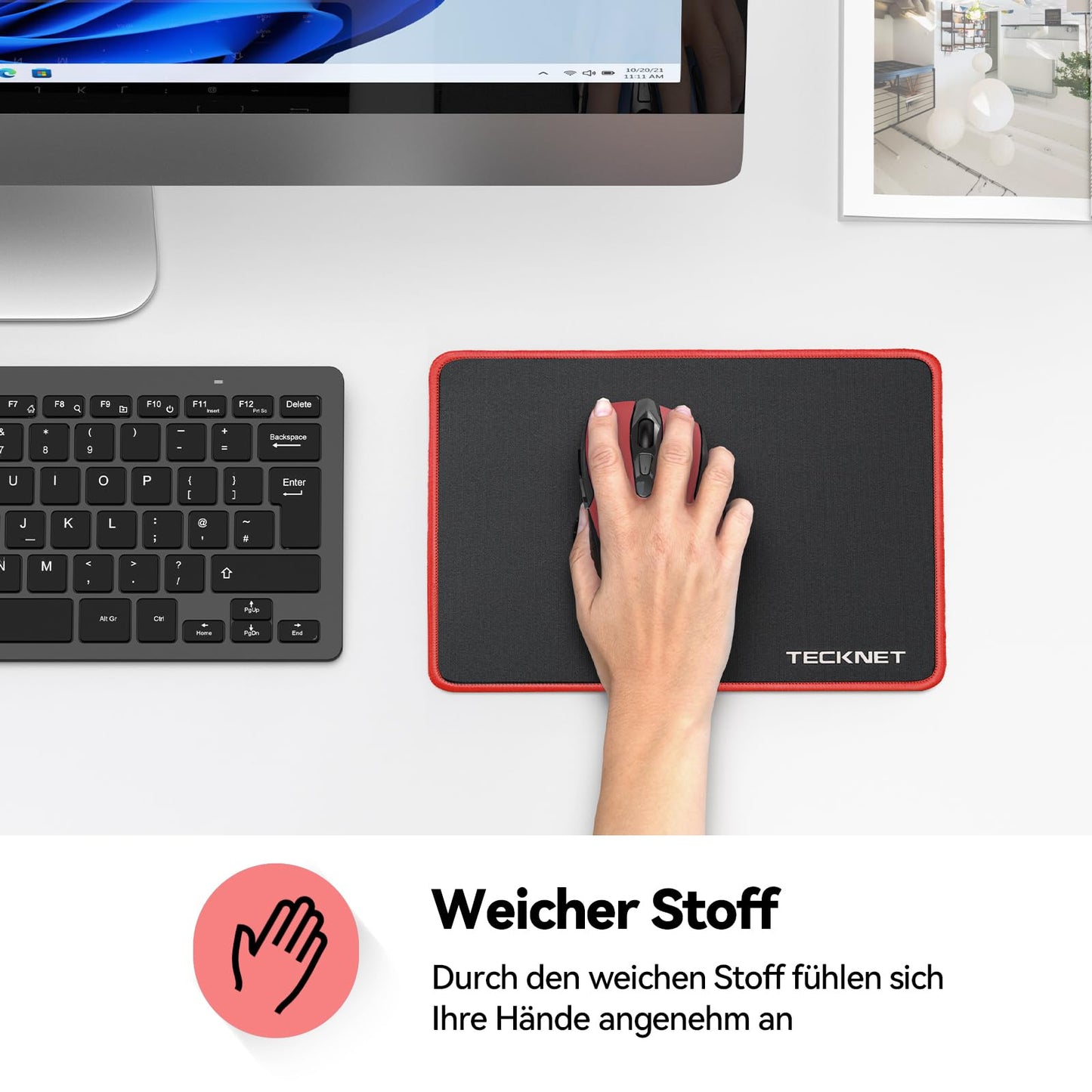 TECKNET Mauspad, 3 Pack Mousepad 270 x 210 mm, wasserdichte Gaming Mauspad Mausmatte mit vernähte Kanten, rutschfeste Gummiunterseite, Glatte Oberflächen, Geeignet für Computer, Laptop und PC