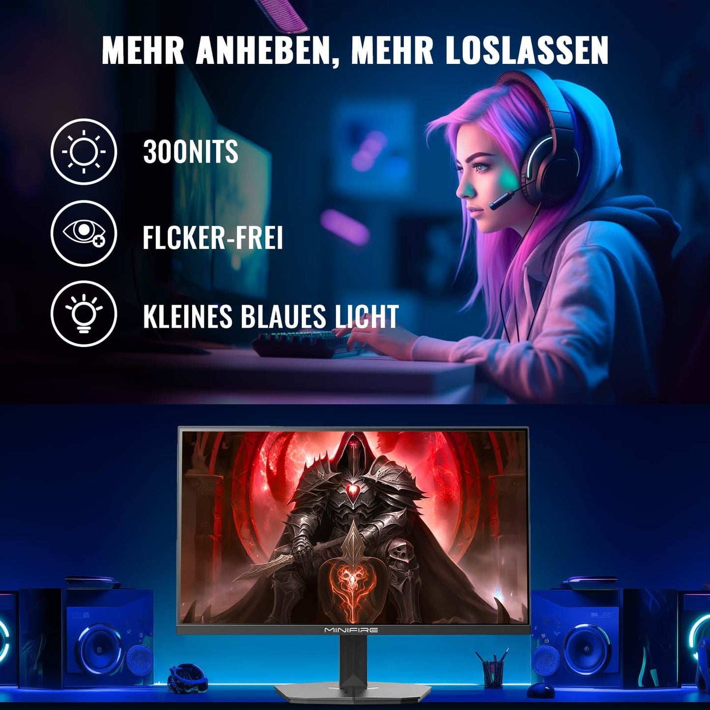 Minifire 24 Inch Monitor, 100 Hz, IPS, Full HD (1920 x 1080), AMD FreeSync, sRGB110%, Frameless Screen, Eye Care, HDMI Type-C, Adjustable Tilt, VESA (MF24X3A Type-C Cable Included)