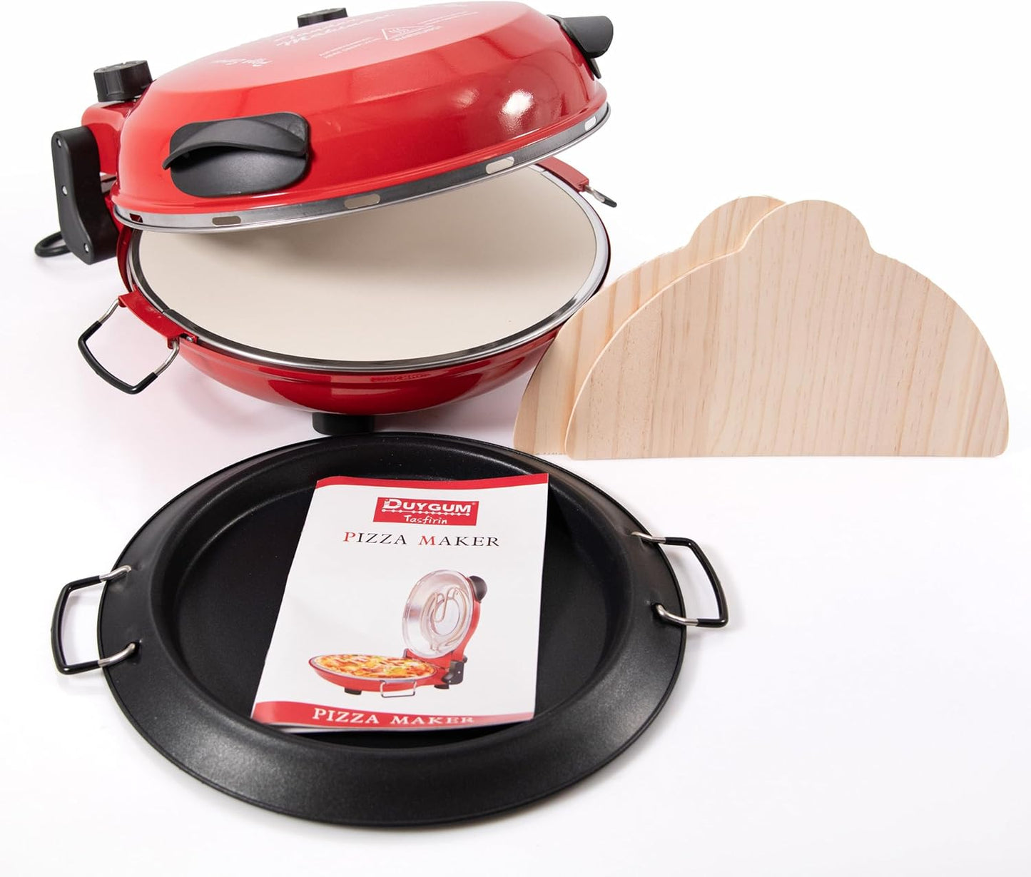 TruWare Pizzaofen elektrisch bis 400 Grad | Elektrischer Pizzabäcker mit Pizza-Schieber Steinplatte und Backblech | 32 cm Pizzastein