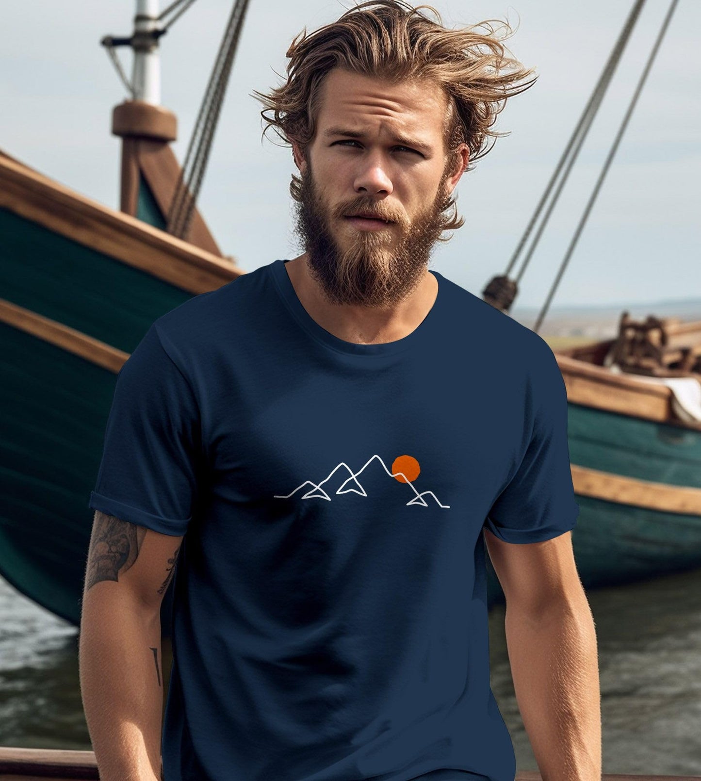 Neverless® Men’s Line-Art Mountain Print T-Shirt