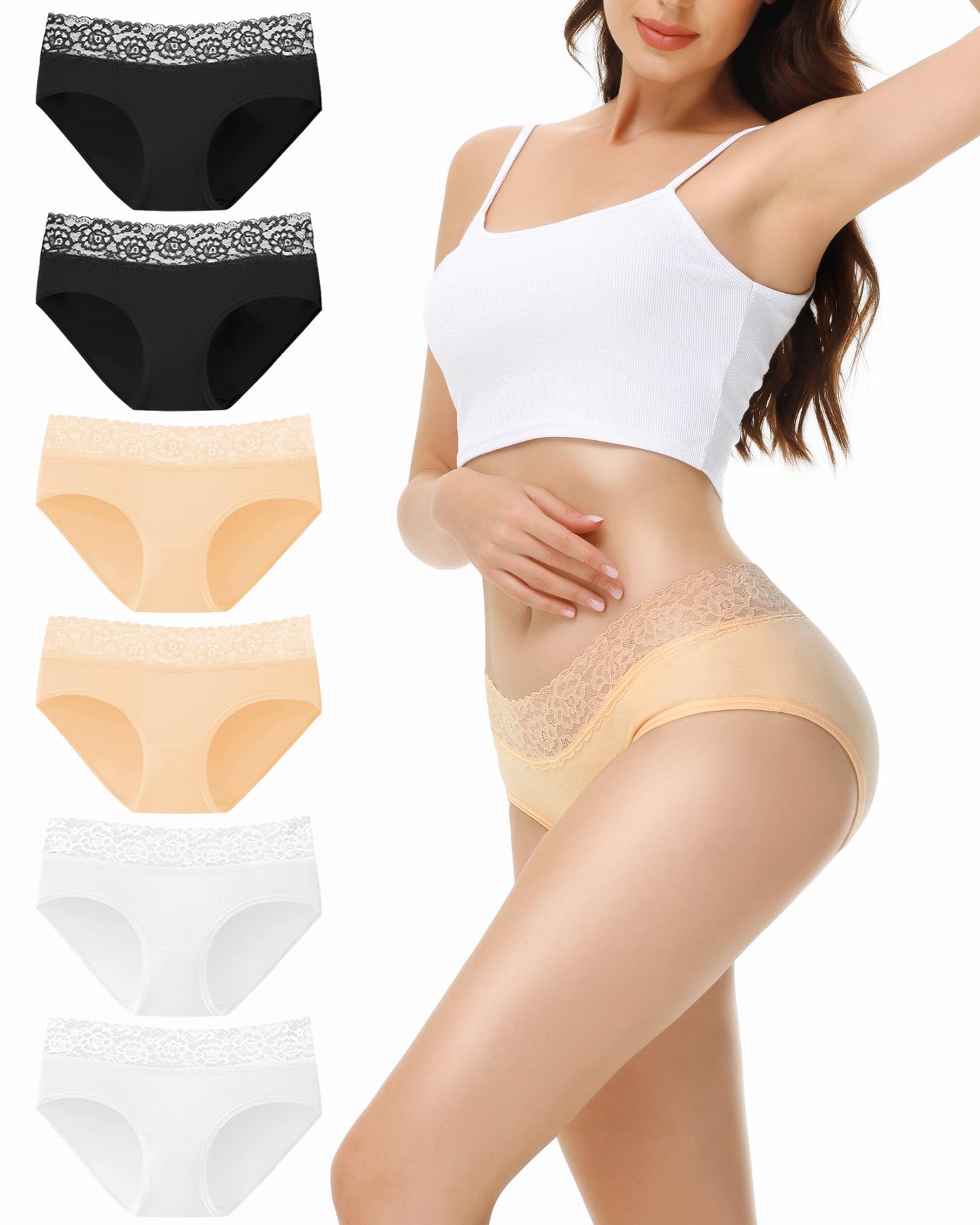Women's Lace Hipster Cotton Soft Comfortable Underwear – Multipack of 6