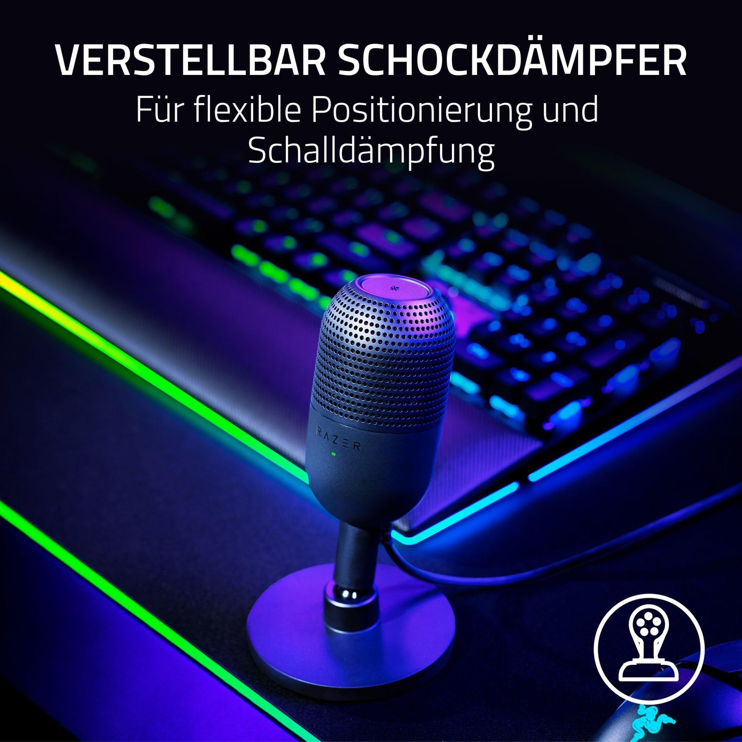 Razer Seiren V3 Mini - Ultrakompaktes USB-Mikrofon (14mm Supernieren Kondensatormikrofon, Tap-to-Mute-Sensor mit LED-Anzeige, integrierter Stoßdämpfer, Plug-and-Play Design) Schwarz