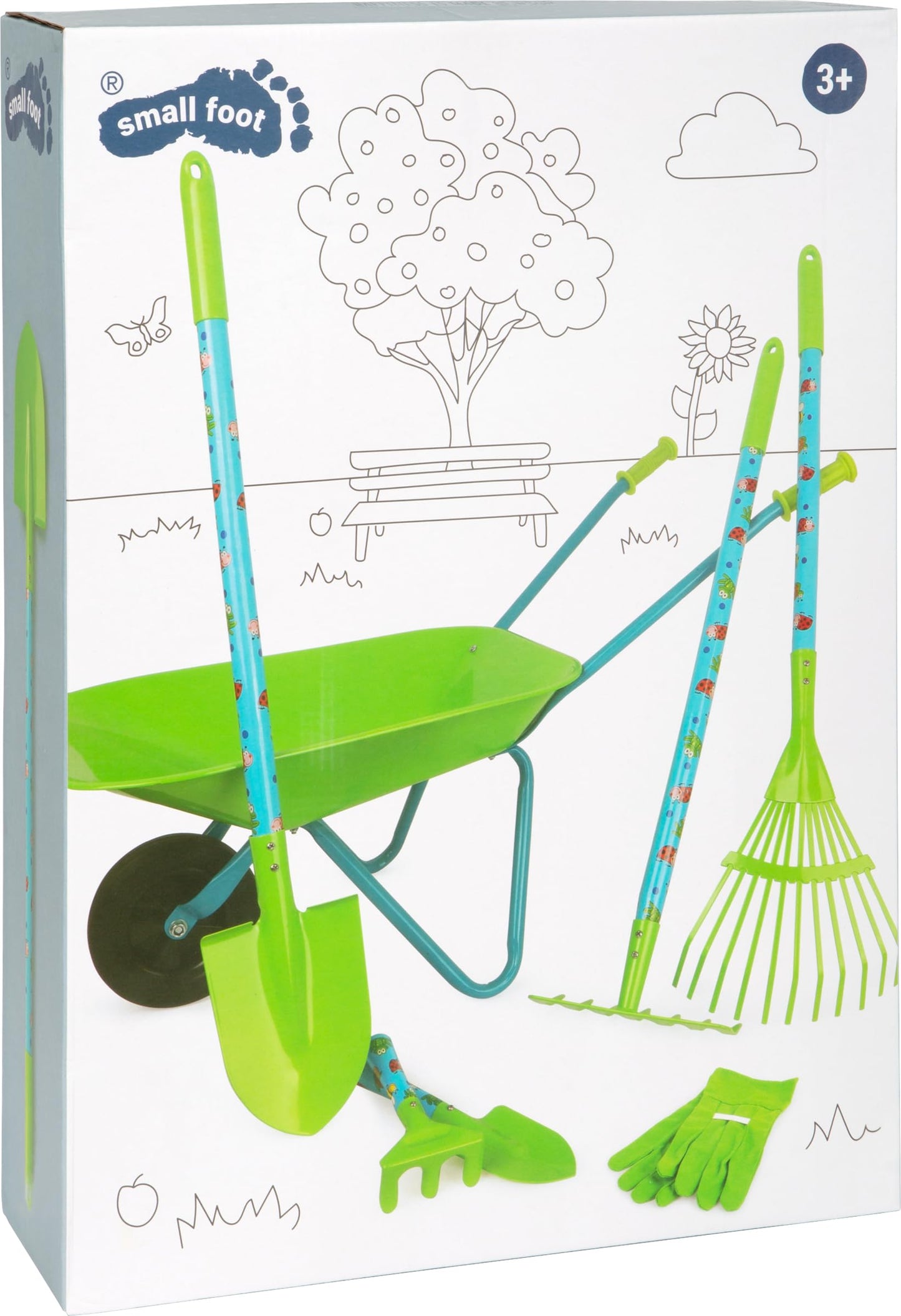 small foot Großes Gartenset aus Holz und Metall, mit Schubkarre, Spaten, Harke uvm., ab 3 Jahren, 12014