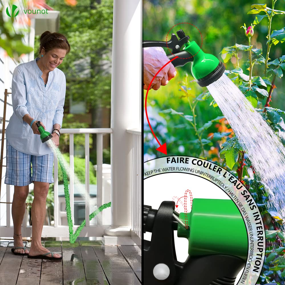 VOUNOT® Flexibler Gartenschlauch 30 m, Flexibel Wasserschlauch Dehnbarer mit 10 Sprühfunktionen, Schnelladaptern und Wandhalterung, Schwarz