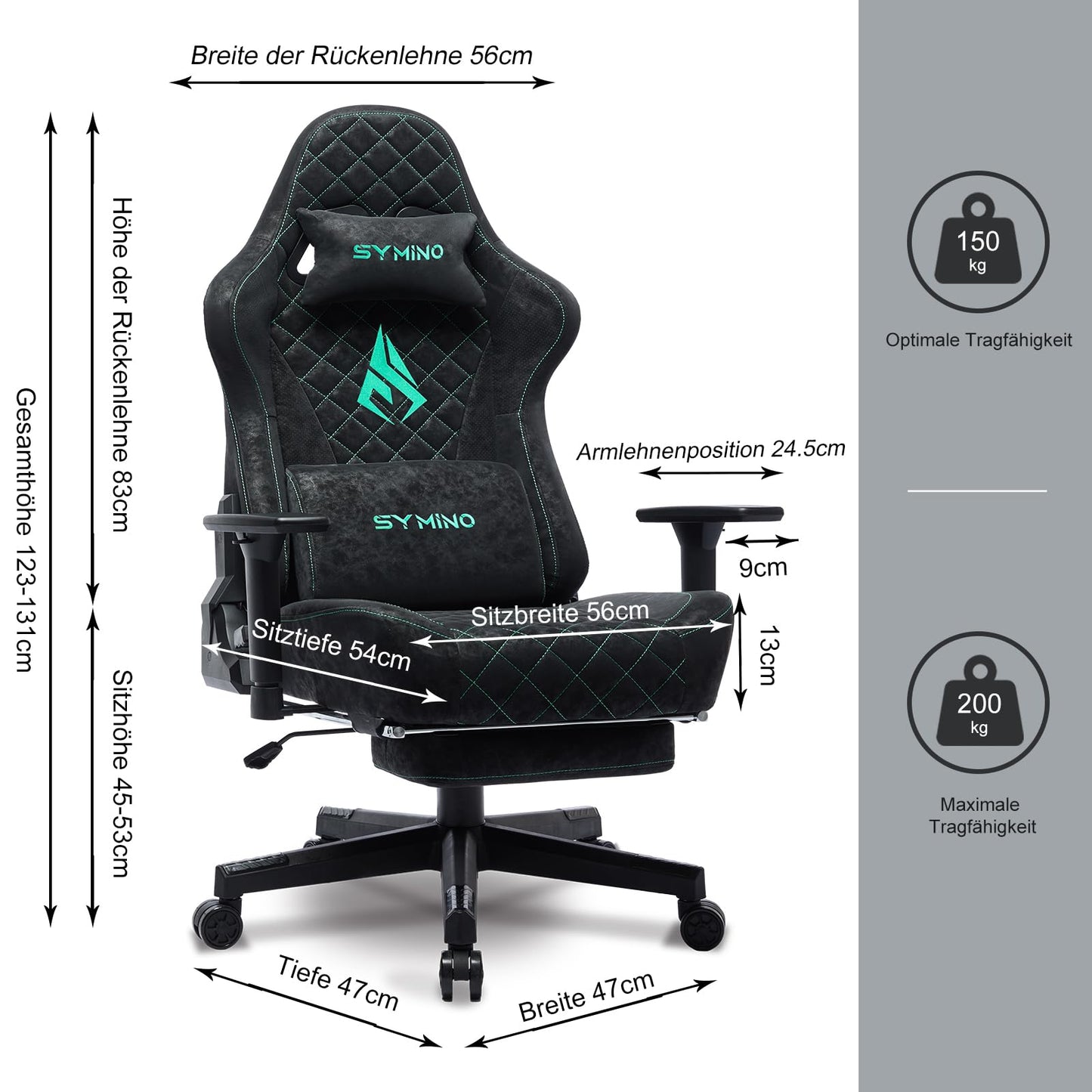 symino Gaming Stuhl, Ergonomischer Bürostuhl, Rennstuhl-Design PC Stuhl, Vintage-PU-Leder, Verstellbarer Drehbarer Task Stühle mit Fußstütze (Schwarz)