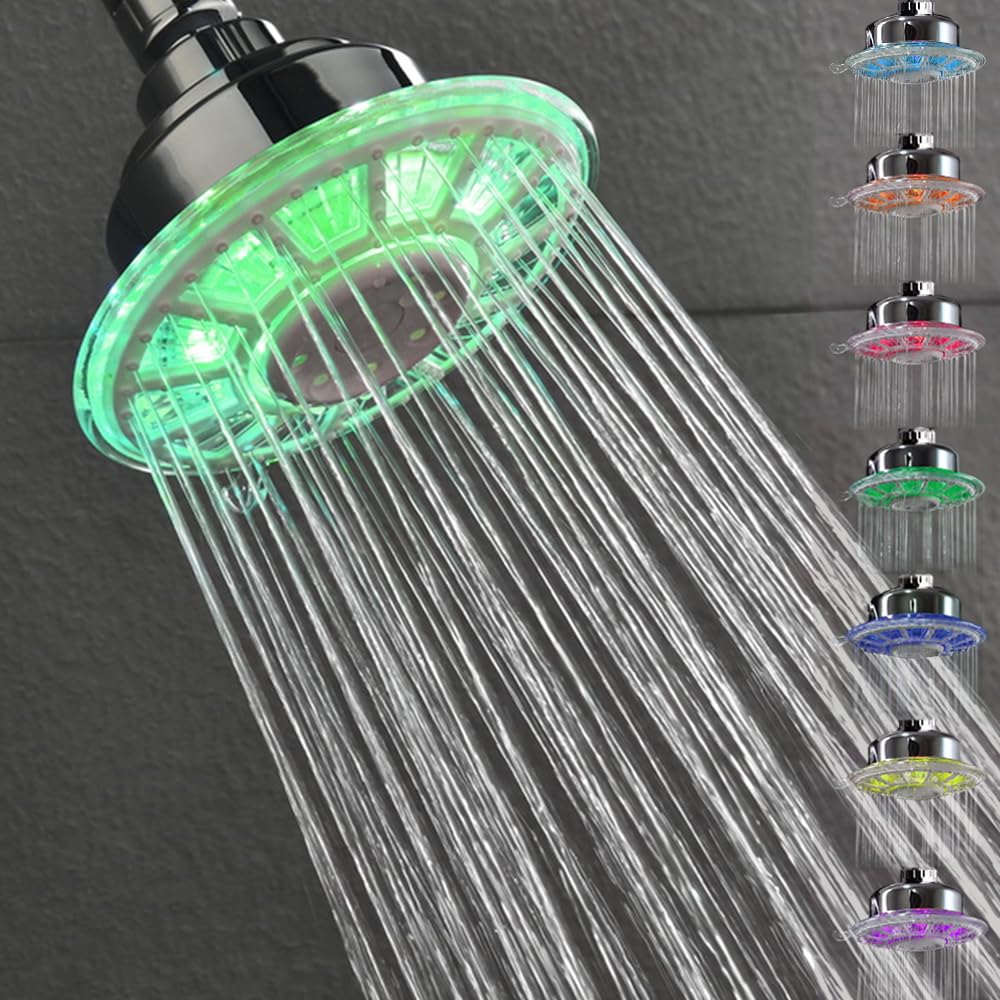 JINYOMFLY Regendusche Duschkopf mit LED, Regendusche mit LED Beleuchtung, Dusche Kopfbrause LED, 7 Farben Wechseln Automatisch, 2 Duschmodi