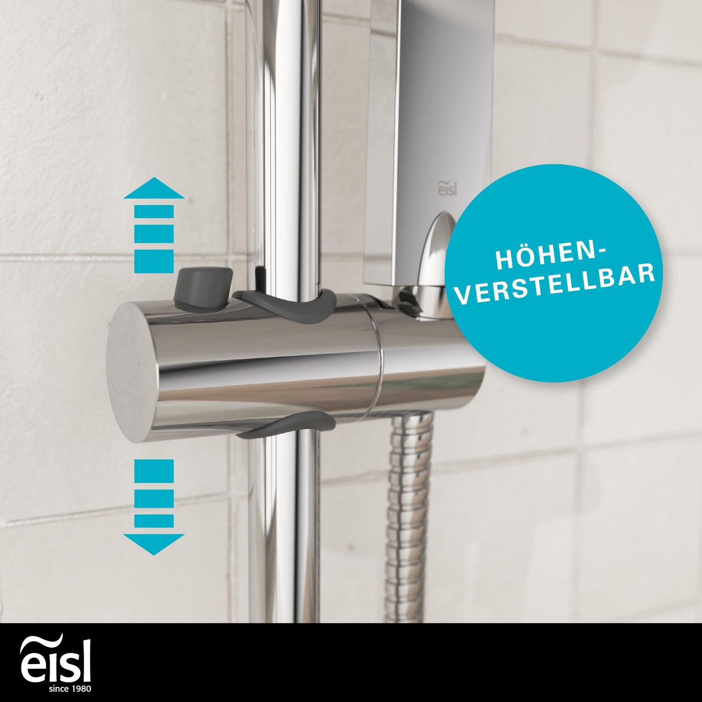 EISL Duschset EASY FRESH, Duschsystem ohne Armatur 2 in 1 mit großer Regendusche (250 x 200 mm) und Handbrause, Regendusche ohne Armatur ideal zum Nachrüsten, komplettes Montageset, Chrom DX12006