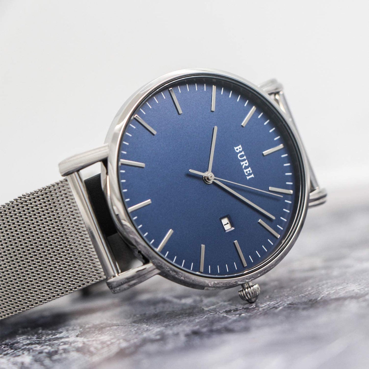 BUREI Ultra Dünne Uhren Herren Schwarze Analoges Datum Armbanduhr Herren mit Japanisches Quarzwerk, Geschenke für Männer