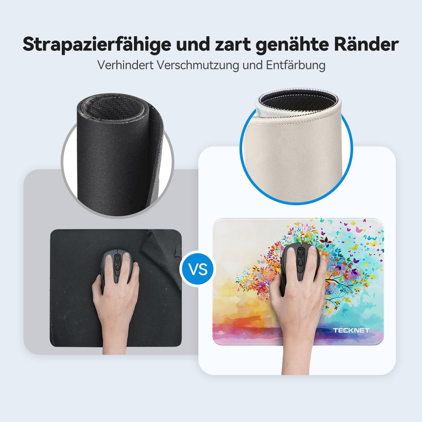 TECKNET Mauspad, 280 x 210 mm Gaming Mousepad mit Wasserdicht und Rutschfester Gummi für PC-Büro, Arbeit, Gaming, Studium, Laptop, Computer, Zuhause-Schwarz
