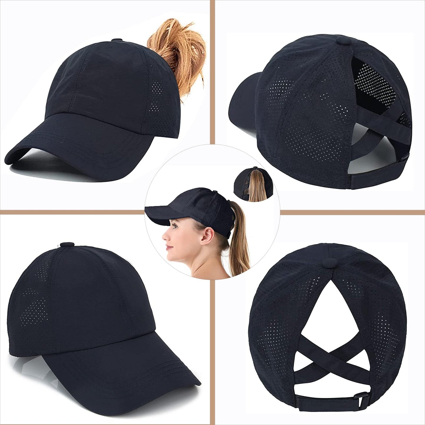 Womens Ponytail Hat Baseball Cap, Adjustable Criss Cross Baseball Cap High Bun Unisex Quick Drying Trucker Hats