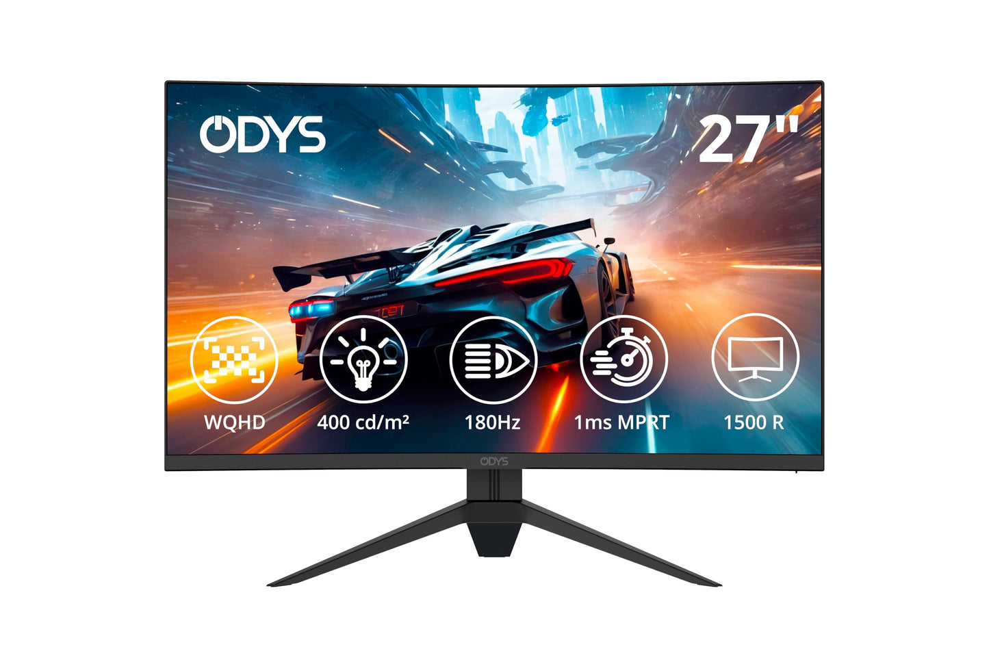 ODYS i27 Monitor - 27-Zoll-Bildschirm im rahmenlosen Design, Full HD, 100 Hz, mit HDR, IPS Panel, FreeSync, HDMI, USB-C, 3,5mm Audio