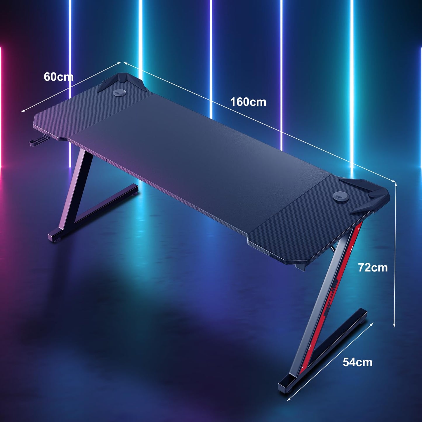 Homall Gaming Table, 80 x 52 cm, Z-Frame Gamer Desk with Headphone Hooks & Drink Holder, Carbon Coating, Ergonomic PC Computer Desk, Sturdy Table