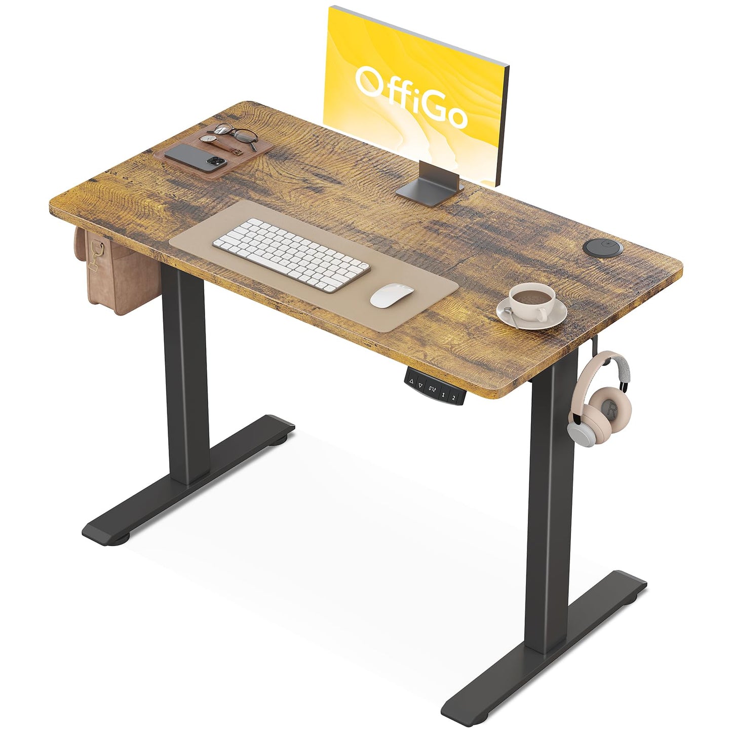 OffiGo Höhenverstellbarer Schreibtisch, 120 cm Elektrischer Schreibtisch, Ergonomischer Tisch mit Memory-Funktion, Gaming Tisch Höhenverstellbar, Moderner Computertisch für Zuhause und Büro, Weiß