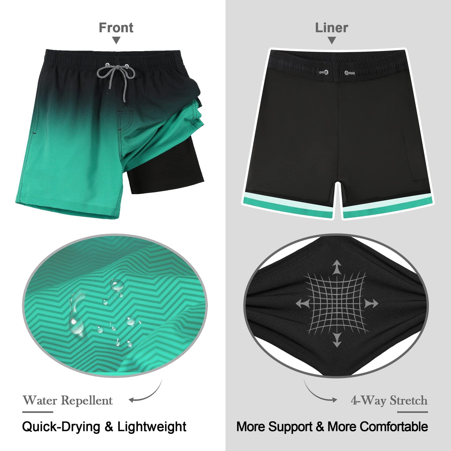 APTRO Men’s 2-in-1 Swim Shorts – Quick-Dry Board Shorts