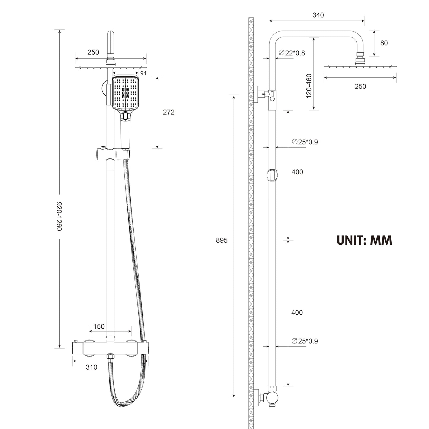 Rainsworth Thermostatic Shower System Round Rain Shower Set