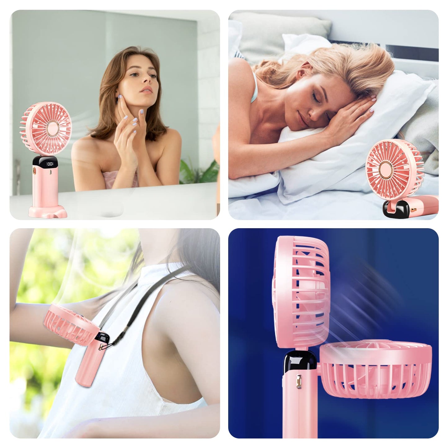 Jsdoin Handventilator, Tragbarer Mini Ventilator, Wiederaufladbar, Kleiner Taschenventilator Mit 5 Geschwindigkeitsstufen, Faltbarer USB-Ventilator für Büro, Outdoor (Dunkelblau)