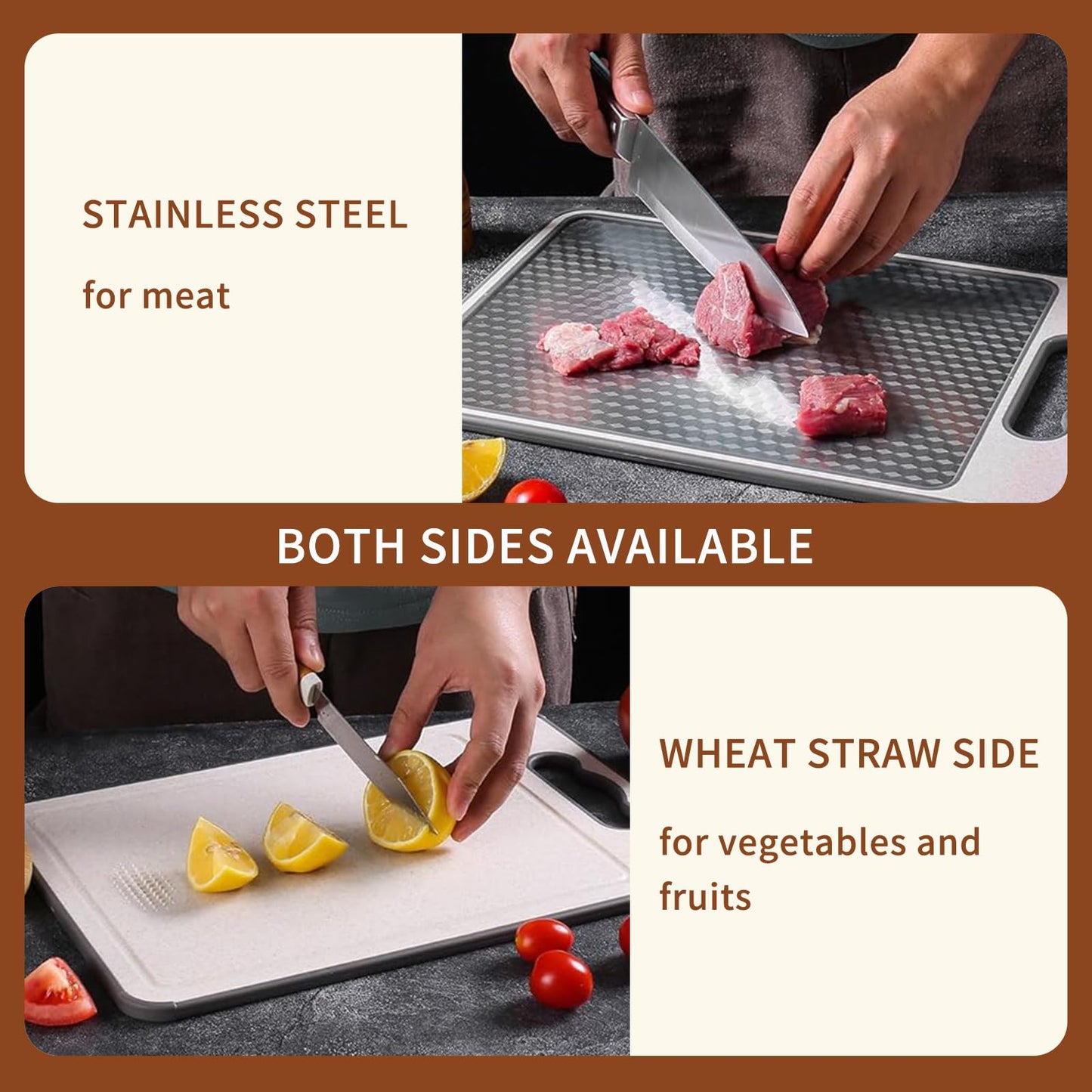 Doppelseitiges Titan-Schneidebrett für Fleisch und Gemüse, robust, kratzfestes Netzdesign für die getrennte Handhabung von Fleisch und Gemüse, spülmaschinenfest cuttingboard
