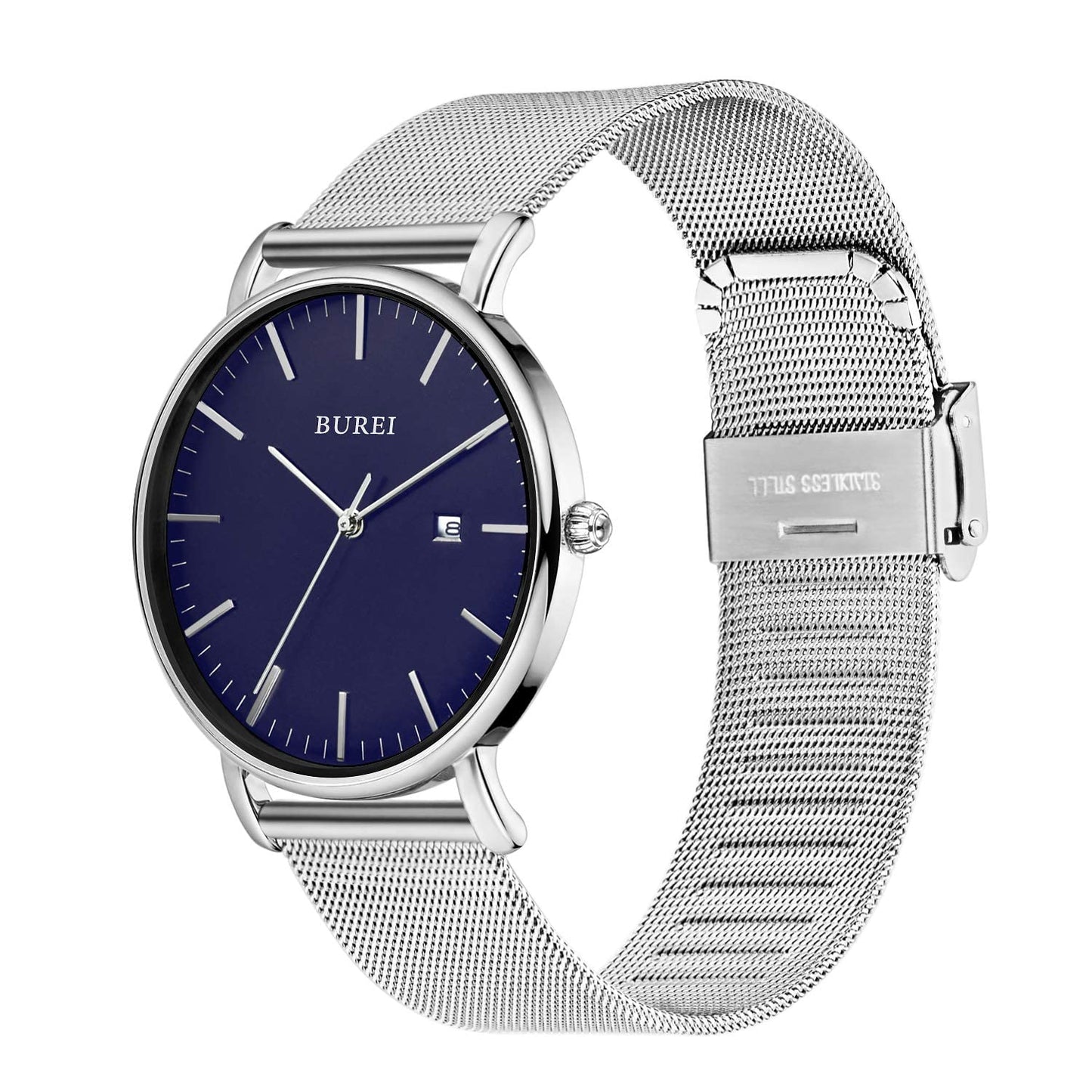 BUREI Ultra Dünne Uhren Herren Schwarze Analoges Datum Armbanduhr Herren mit Japanisches Quarzwerk, Geschenke für Männer